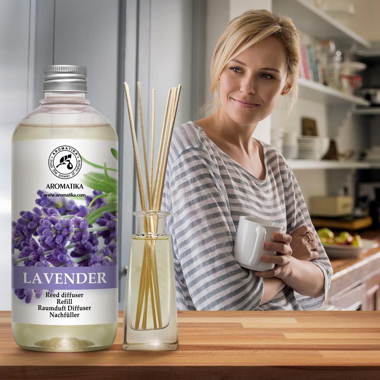 Lavender Reed Diffuser Refill 17 Fl Oz - 500ml - Lavanda Refill - Wardrobe Freshener - Home Fragrance Oil - Air Freshener - Aromatherapy - Essential Lavender Oil Diffuser - Diffuser Refill