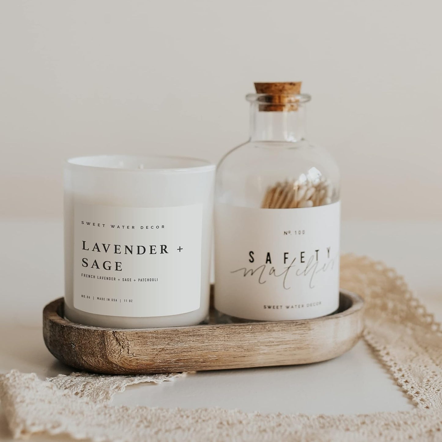 Sweet Water Decor Salt and Sea Candle - Sea Salt, Citrus, Amber, Musk, Beach Scented Soy Candles for Home - 11oz White Glass Jar Wood Lid, 50 Hour Burn Time, Made in the USA