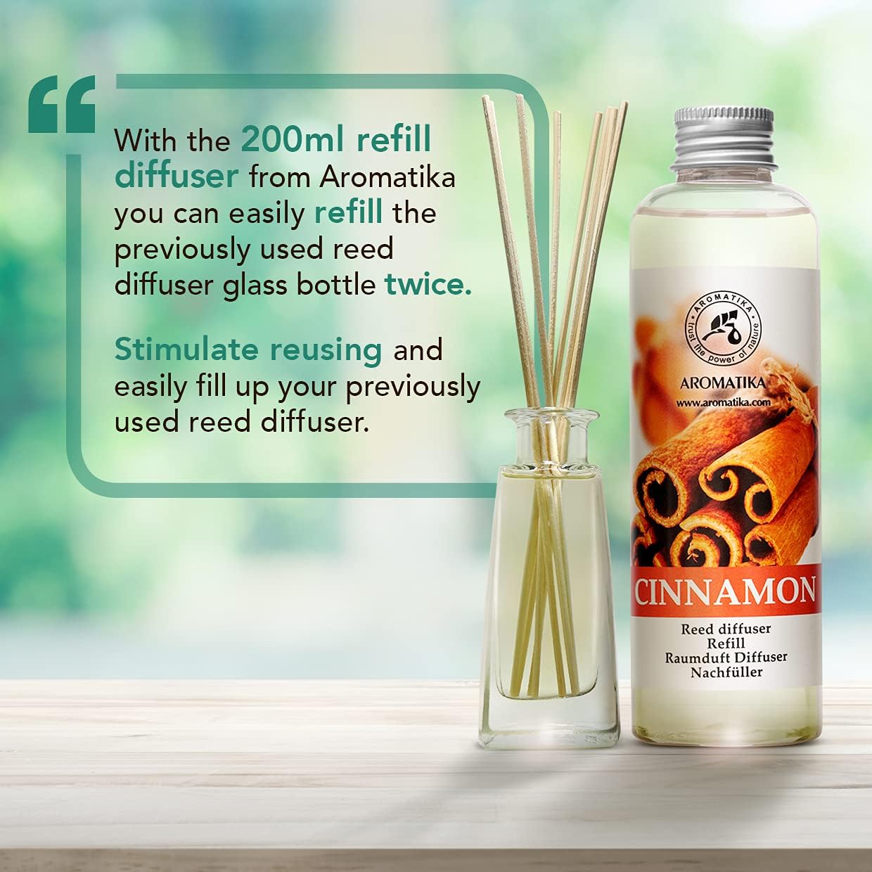 Cinnamon Reed Diffuser Refill with Natural Essential Cinnamon Oil 6.8 Fl Oz - Fresh & Long Lasting Fragrance - Reed Diffuser Oil Refill for Aromatherapy - Home - Fitness - Boutique