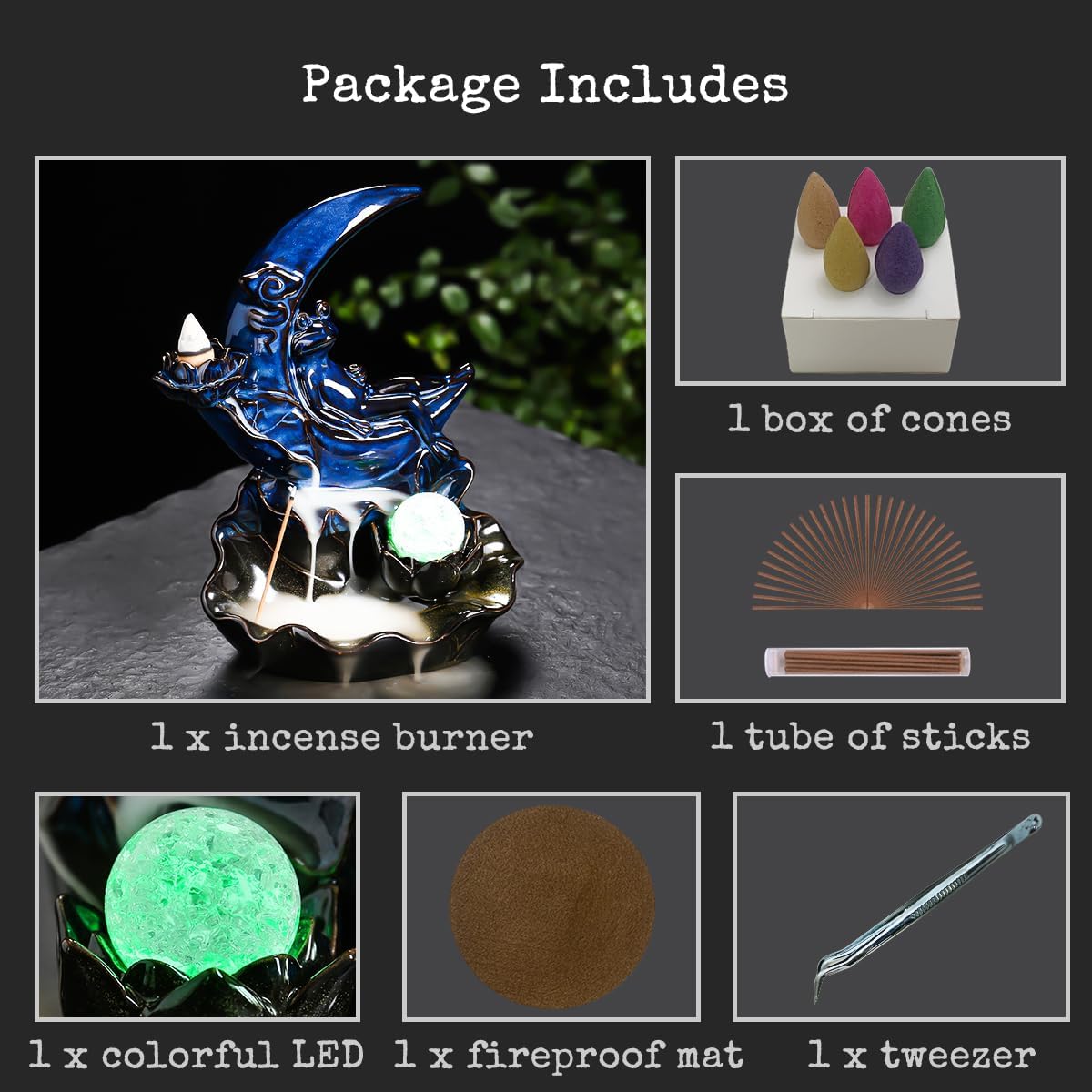 ChangWanna Frog Incense Stick Holder - Ceramic Insence Burner Ash Catcher, Insense Stand with 45 Sandalwood Sticks, Ornament for Aromatherapy/Yoga/Meditation/Home Living Room Office Decor