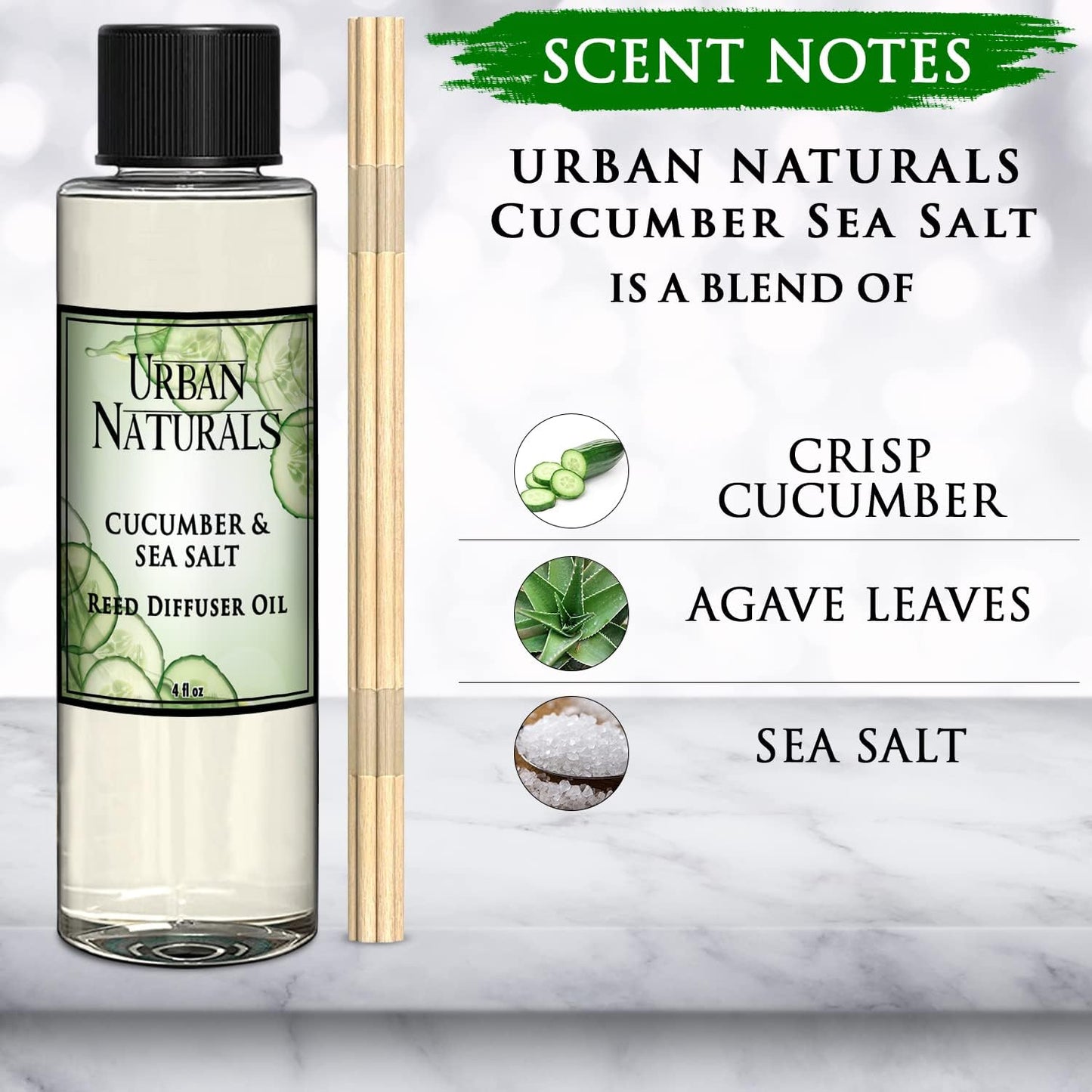 Urban Naturals Eucalyptus & Sage Oil Reed Diffuser Refill | Eucalyptus, Sage, Mint, Lime and Cedarwood| Includes a Free Set of Reed Sticks! 4 oz