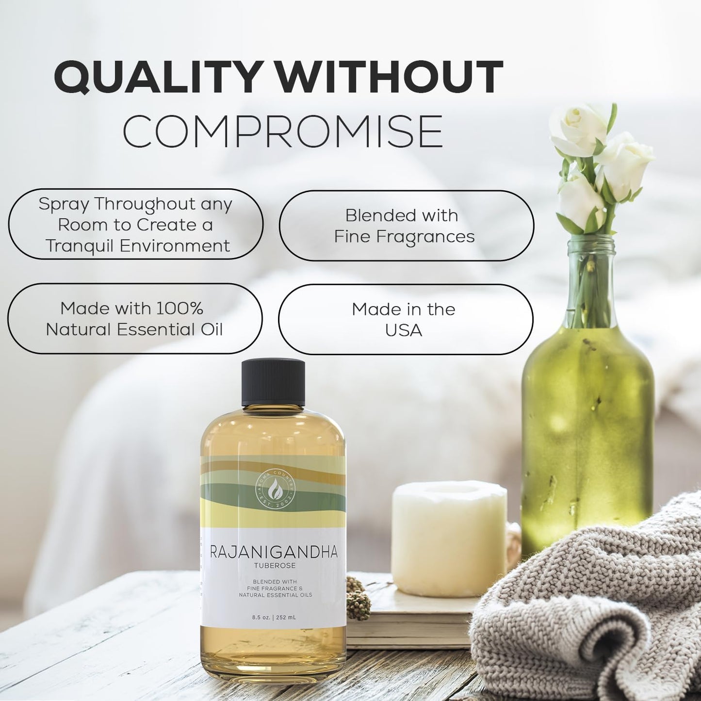 Aroma Country White Tea Diffuser Oil - Luxury Essential Oils for Diffuser Refill & Air Freshener Room Spray, Long-Lasting, Natural Home Fragrance and Hotel Scent for Diffusers & Machines - 8.5 Fl. oz