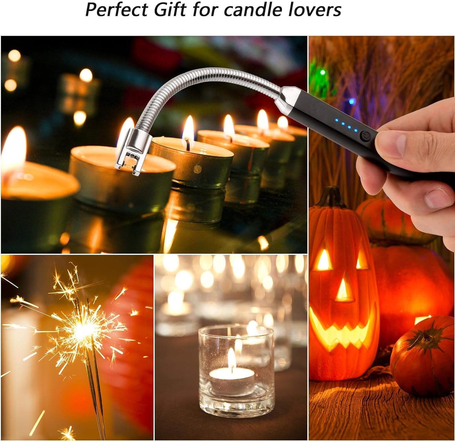 MEIRUBY Electric Candle Lighter - Stocking Stuffers for Adults Women Men Wife Nana, USB Arc Rechargeable Windproof Long Lighter for Candle, Birthday for Women Men Mom Wife Sister Nana
