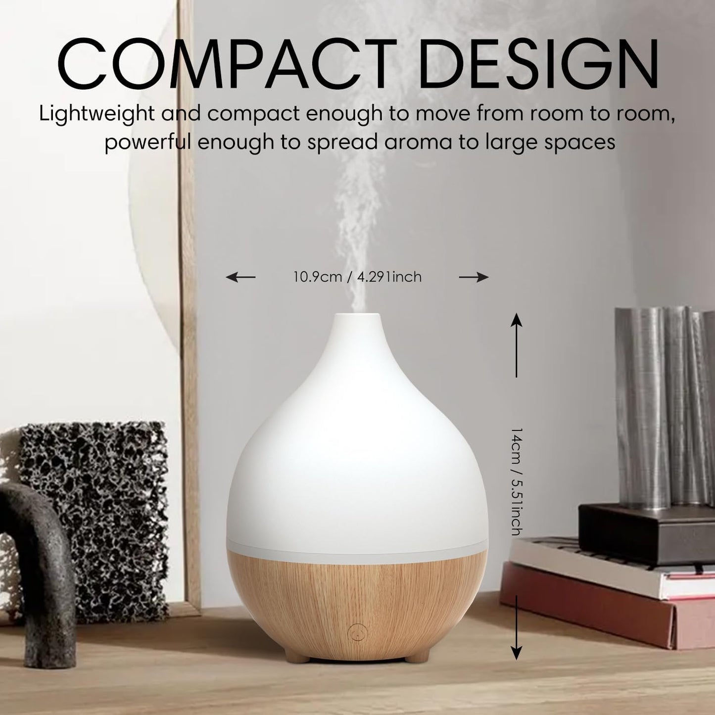 SALKING Essential Oil Diffuser, 100ml Small Aromatherapy Diffuser with Auto Shut-Off Function, Ultrasonic Diffusers for Essential Oils, Cool Mist Humidifier with Warm White Lights, for Office Home