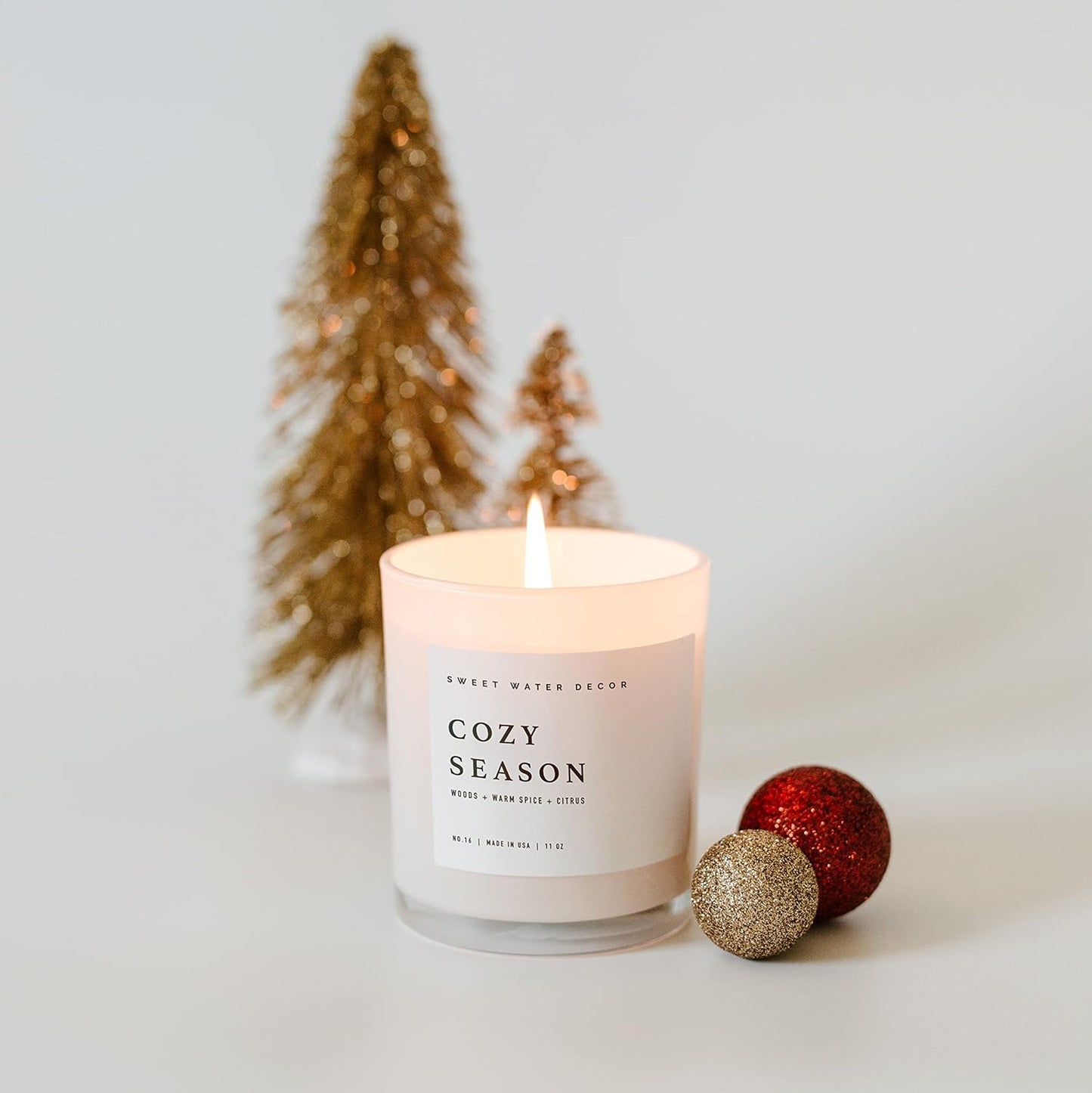 Sweet Water Decor Salt and Sea Candle - Sea Salt, Citrus, Amber, Musk, Beach Scented Soy Candles for Home - 11oz White Glass Jar Wood Lid, 50 Hour Burn Time, Made in the USA
