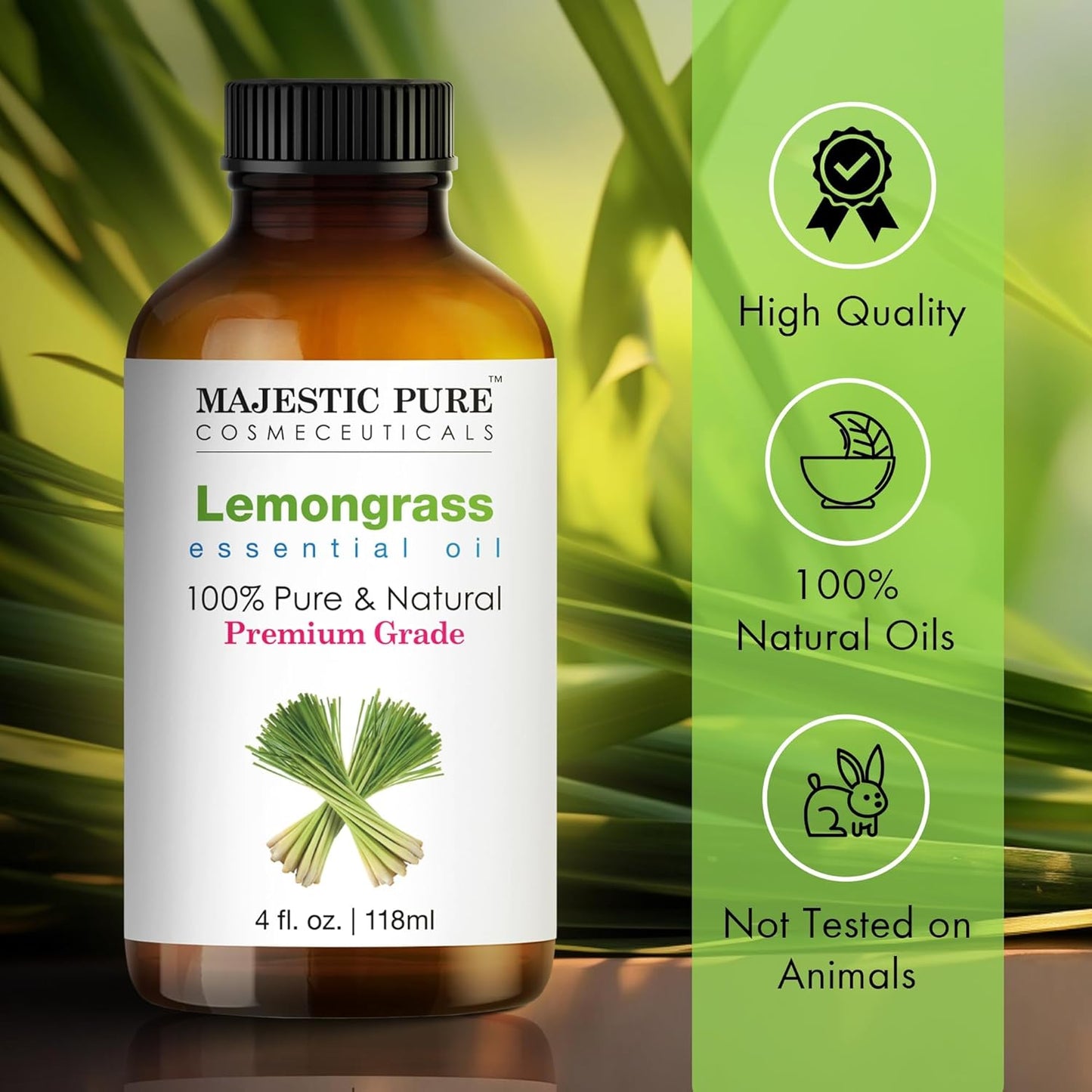 MAJESTIC PURE Lemongrass Essential Oil | 100% Pure and Natural Lemongrass Oil | Premium Grade Essential Oils for Hair Care, Home Diffusers, Skin, Aromatherapy, Massage and Humidifiers | 4 Fl Oz