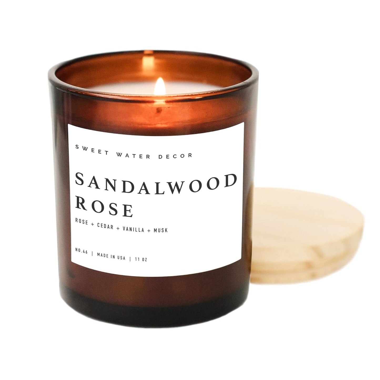 Sweet Water Decor Salt and Sea Candle - Sea Salt, Citrus, Amber, Musk, Beach Scented Soy Candles for Home - 11oz White Glass Jar Wood Lid, 50 Hour Burn Time, Made in the USA