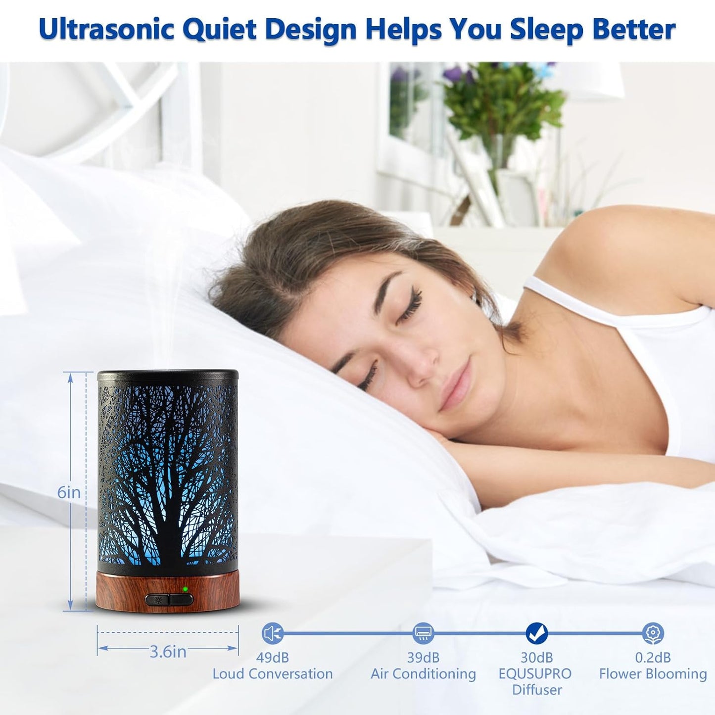 EQUSUPRO Essential Oil Diffuser 150ml Metal Aromatherapy Oil Diffuser Ultrasonic Cool Mist Diffuser with Auto Shut-Off Protection,7 Colors Changed LED for Home Office SPA Yoga
