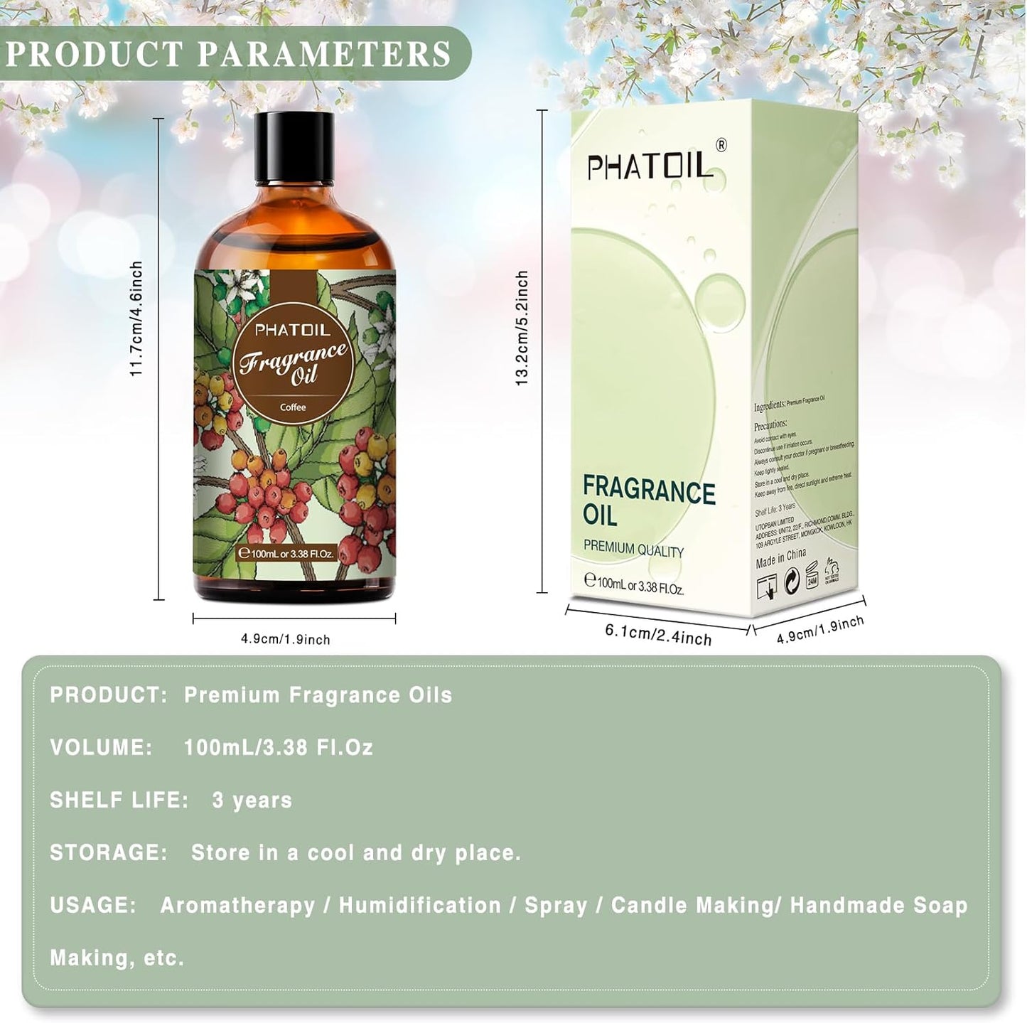 PHATOIL 3.38 FL.OZ Coconut & Vanilla Fragrance Oils for Aromatherapy, Essential Oils for Diffusers for Home, Perfect for Diffuser, Yoga, DIY Candle and Soap Making - 100ml