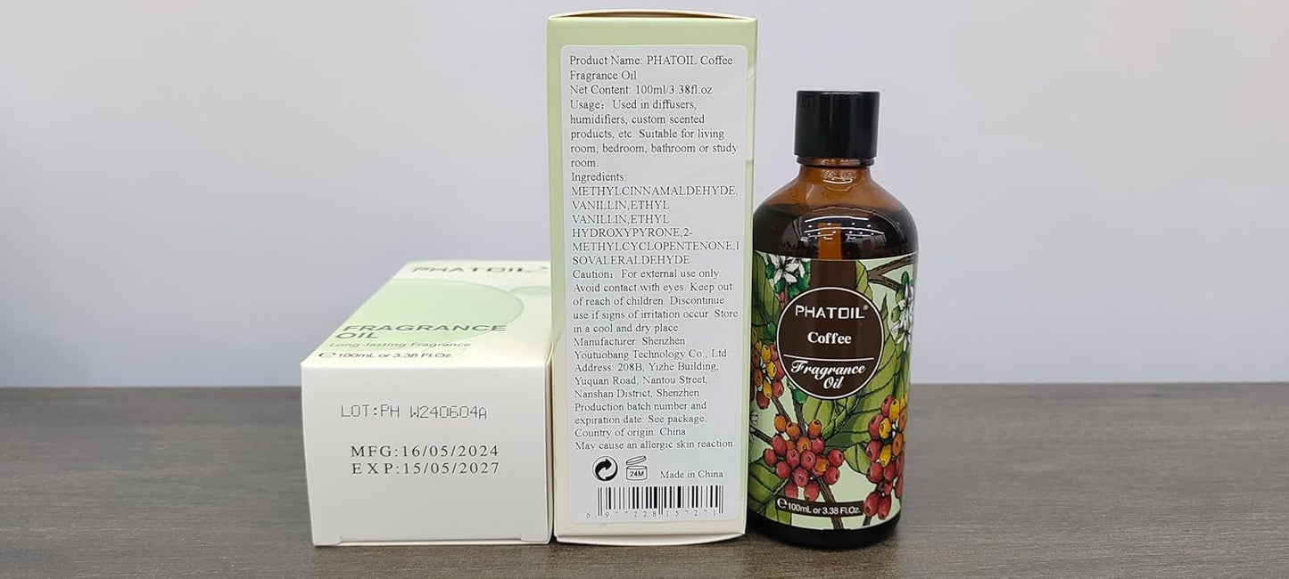 PHATOIL 3.38 FL.OZ Coconut & Vanilla Fragrance Oils for Aromatherapy, Essential Oils for Diffusers for Home, Perfect for Diffuser, Yoga, DIY Candle and Soap Making - 100ml