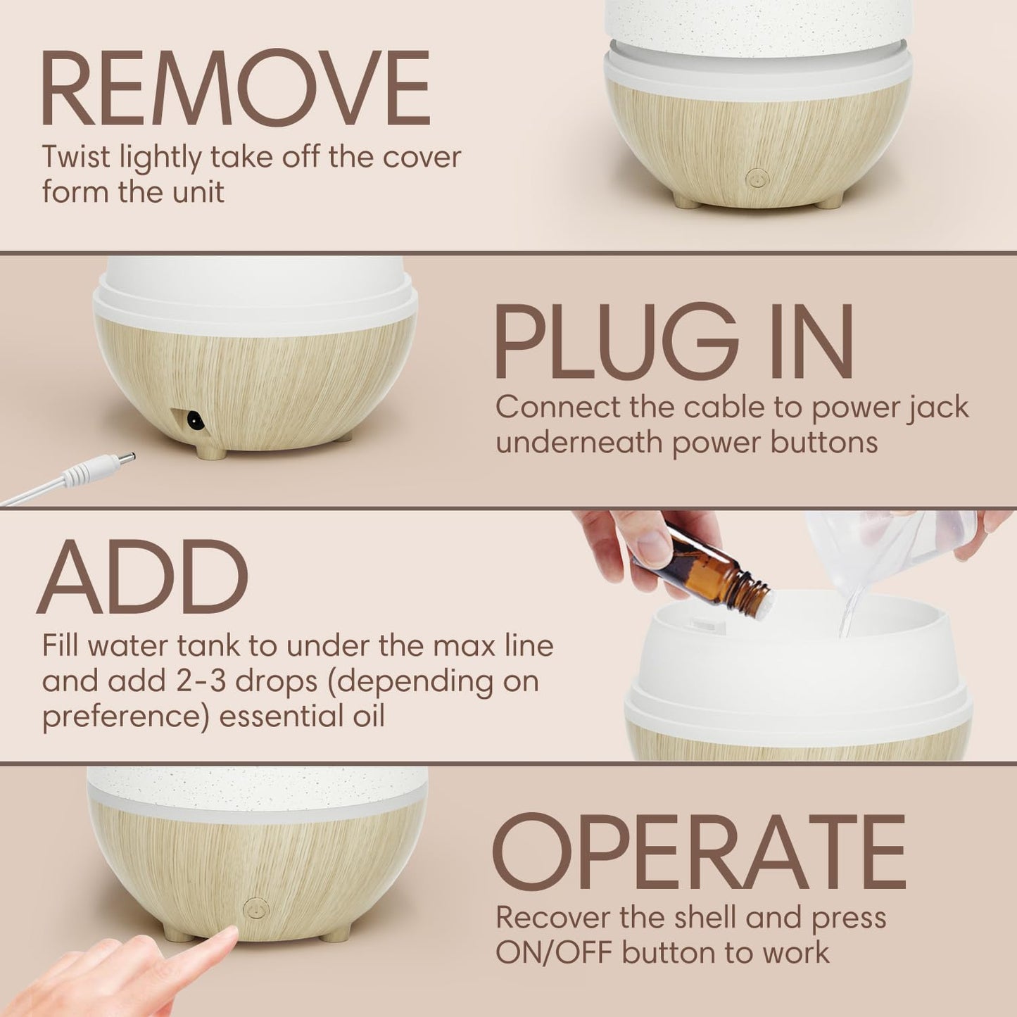 SALKING Essential Oil Diffuser, 100ml Small Aromatherapy Diffuser with Auto Shut-Off Function, Ultrasonic Diffusers for Essential Oils, Cool Mist Humidifier with Warm White Lights, for Office Home