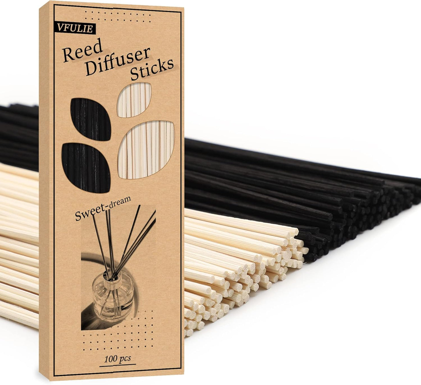 VFULIE 100PCS Reed Diffuser Sticks, 10 Inch Natural Rattan Wood Sticks Essential Oil Aroma Diffuser Sticks Refill Replacement for Aroma Fragrance (Primary Color)