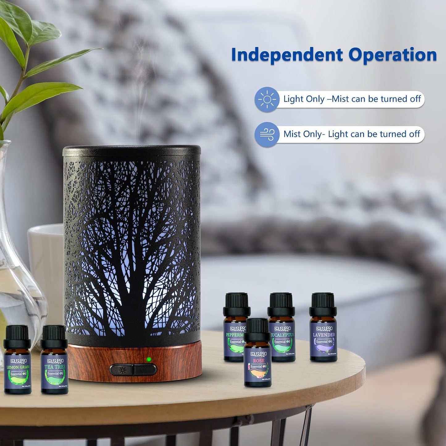 EQUSUPRO Essential Oil Diffuser 150ml Metal Aromatherapy Oil Diffuser Ultrasonic Cool Mist Diffuser with Auto Shut-Off Protection,7 Colors Changed LED for Home Office SPA Yoga
