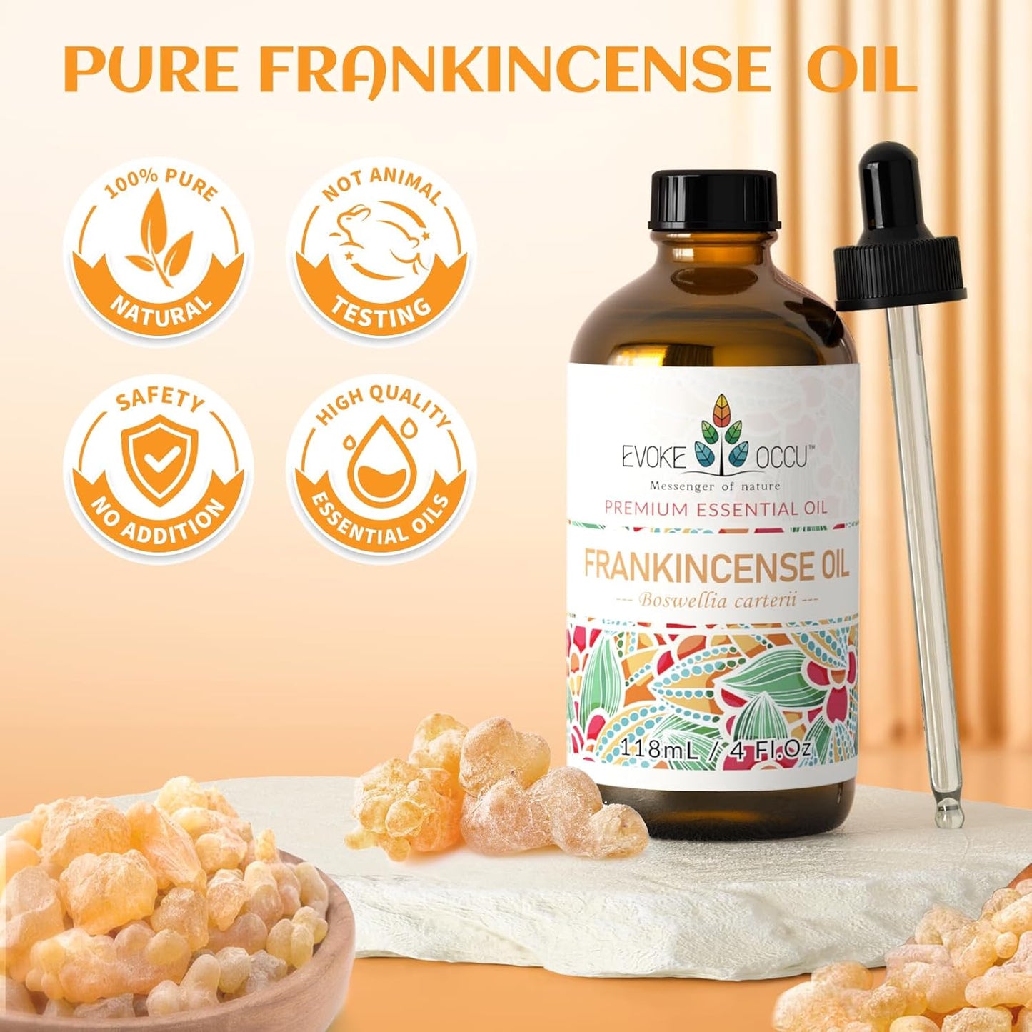 EVOKE OCCU 4 Fl Oz Vanilla Essential Oil, Pure Vanilla Oil for Diffuser, Skin, Humidifier and Relaxation - 118ML