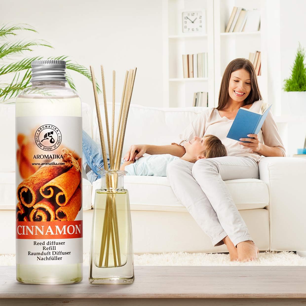 Cinnamon Reed Diffuser Refill with Natural Essential Cinnamon Oil 6.8 Fl Oz - Fresh & Long Lasting Fragrance - Reed Diffuser Oil Refill for Aromatherapy - Home - Fitness - Boutique