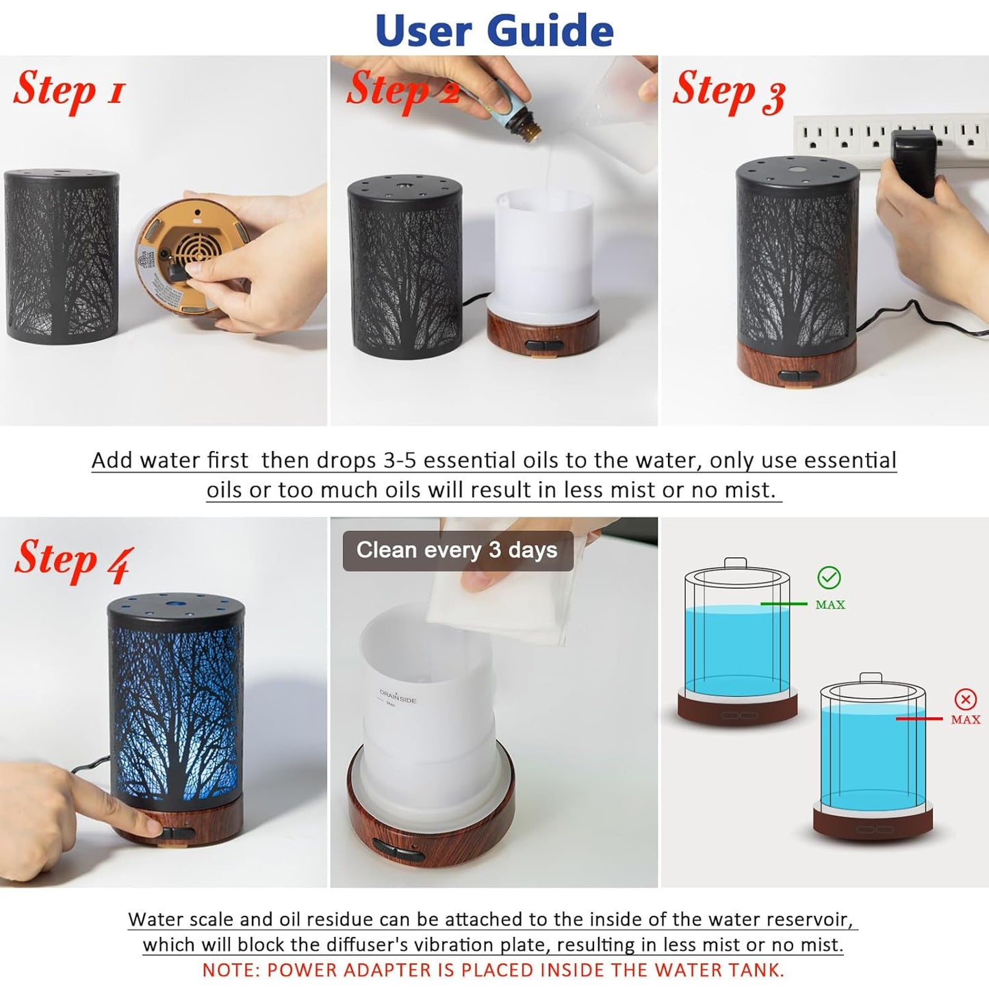 EQUSUPRO Essential Oil Diffuser 150ml Metal Aromatherapy Oil Diffuser Ultrasonic Cool Mist Diffuser with Auto Shut-Off Protection,7 Colors Changed LED for Home Office SPA Yoga