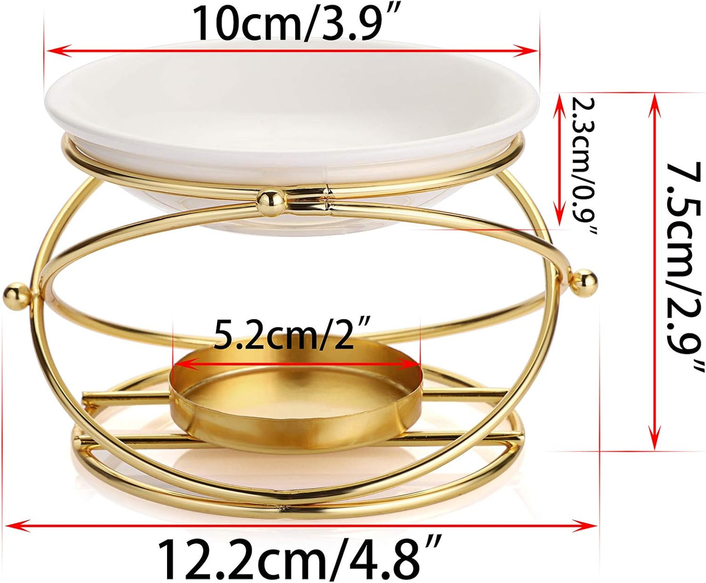 JuxYes European Metal Oil Burner Wax Warmer, Delicate Romantic Ceramic Tealight Candle Holder Oil Burner, Fragrance Warmer Aromatherapy Wax Candle Tart Burner Warmer Diffuser for Home Bedroom Décor