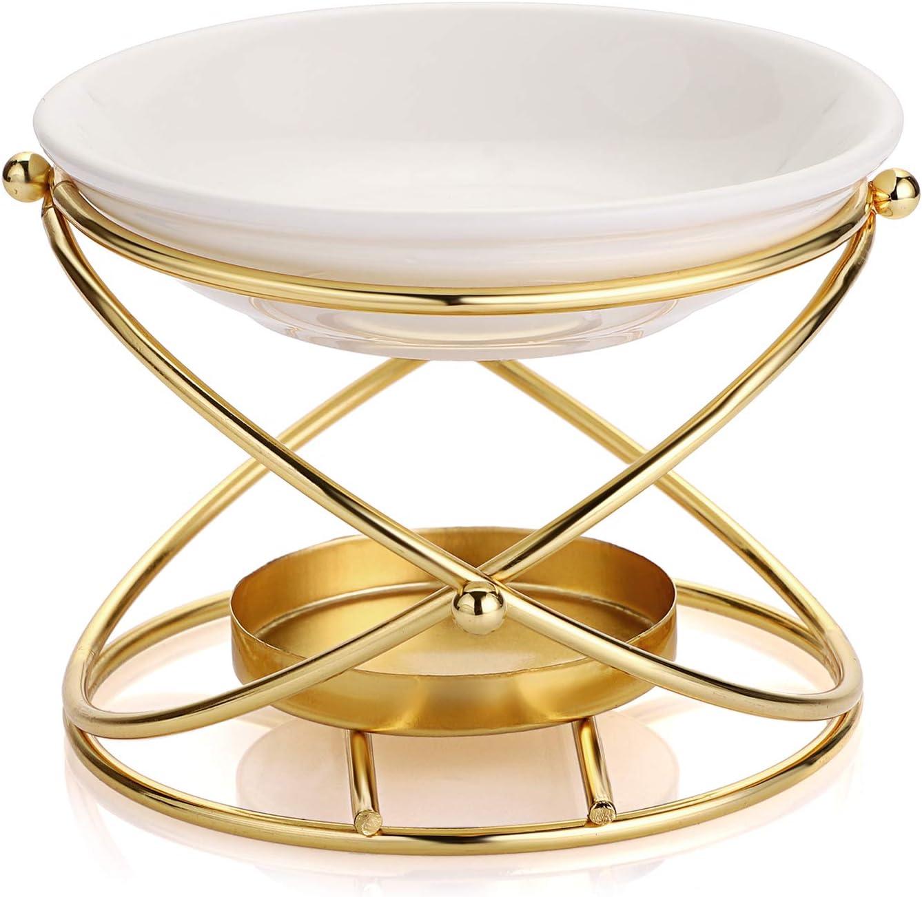 JuxYes European Metal Oil Burner Wax Warmer, Delicate Romantic Ceramic Tealight Candle Holder Oil Burner, Fragrance Warmer Aromatherapy Wax Candle Tart Burner Warmer Diffuser for Home Bedroom Décor