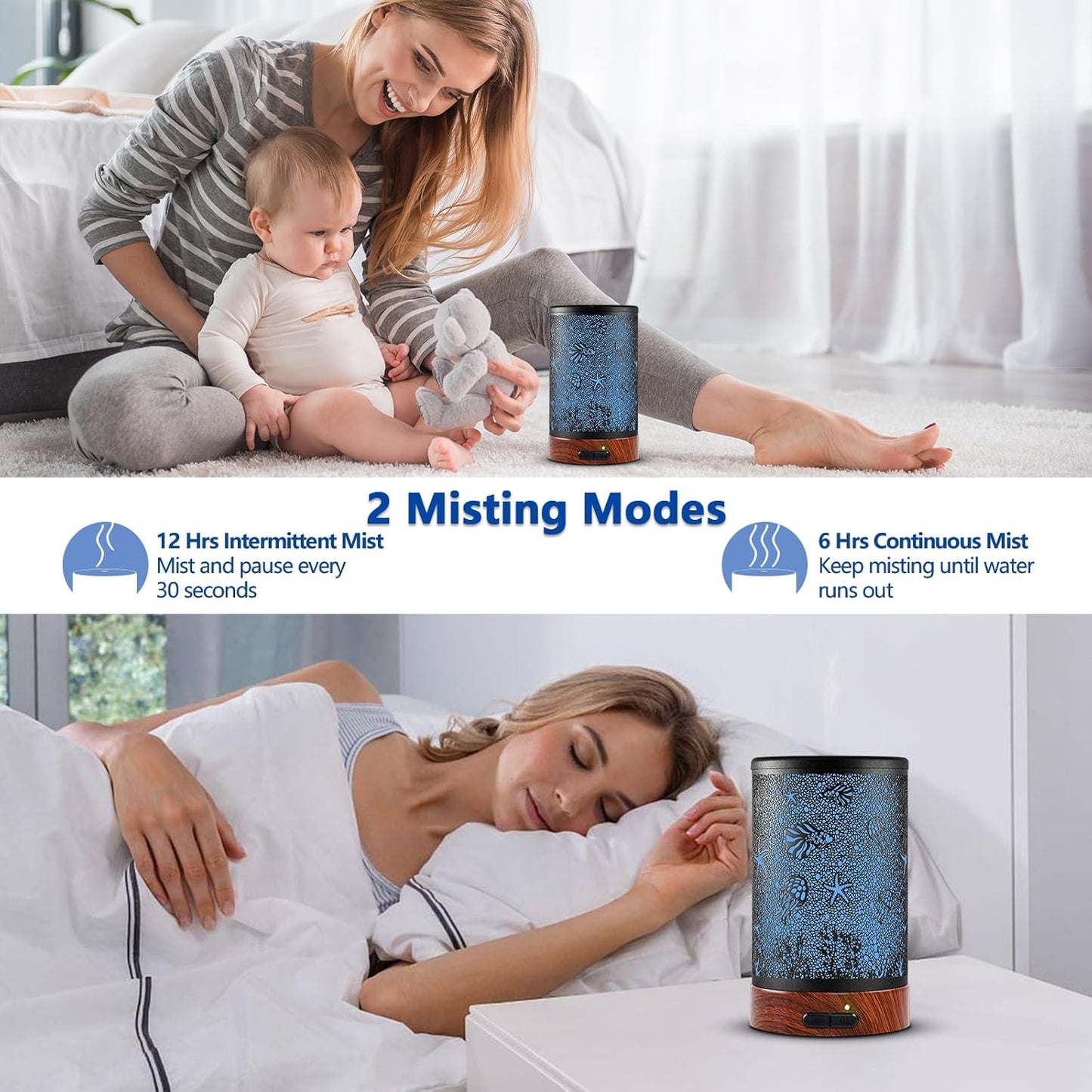 EQUSUPRO Essential Oil Diffuser 150ml Metal Aromatherapy Oil Diffuser Ultrasonic Cool Mist Diffuser with Auto Shut-Off Protection,7 Colors Changed LED for Home Office SPA Yoga