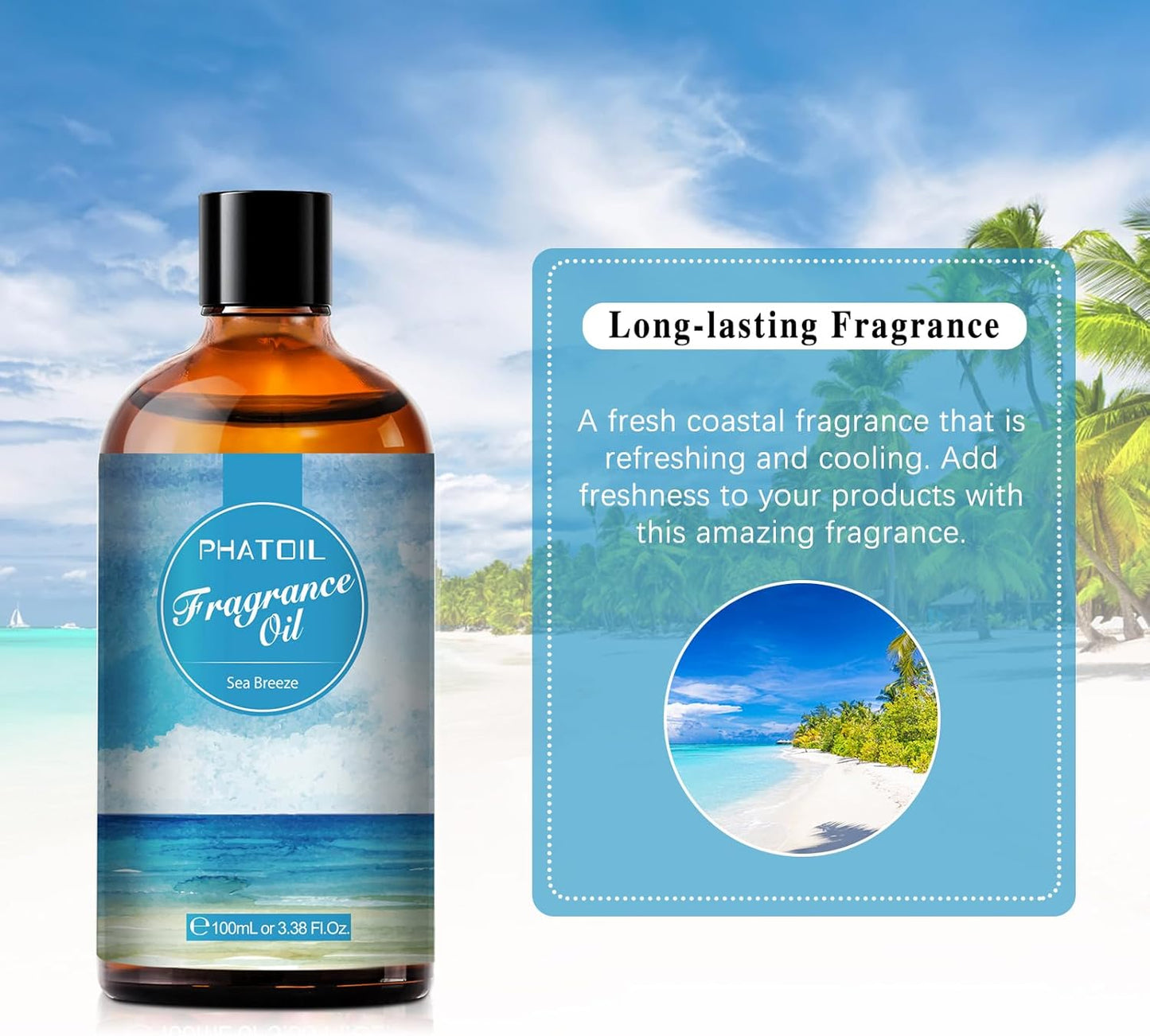 PHATOIL 3.38 FL.OZ Coconut & Vanilla Fragrance Oils for Aromatherapy, Essential Oils for Diffusers for Home, Perfect for Diffuser, Yoga, DIY Candle and Soap Making - 100ml