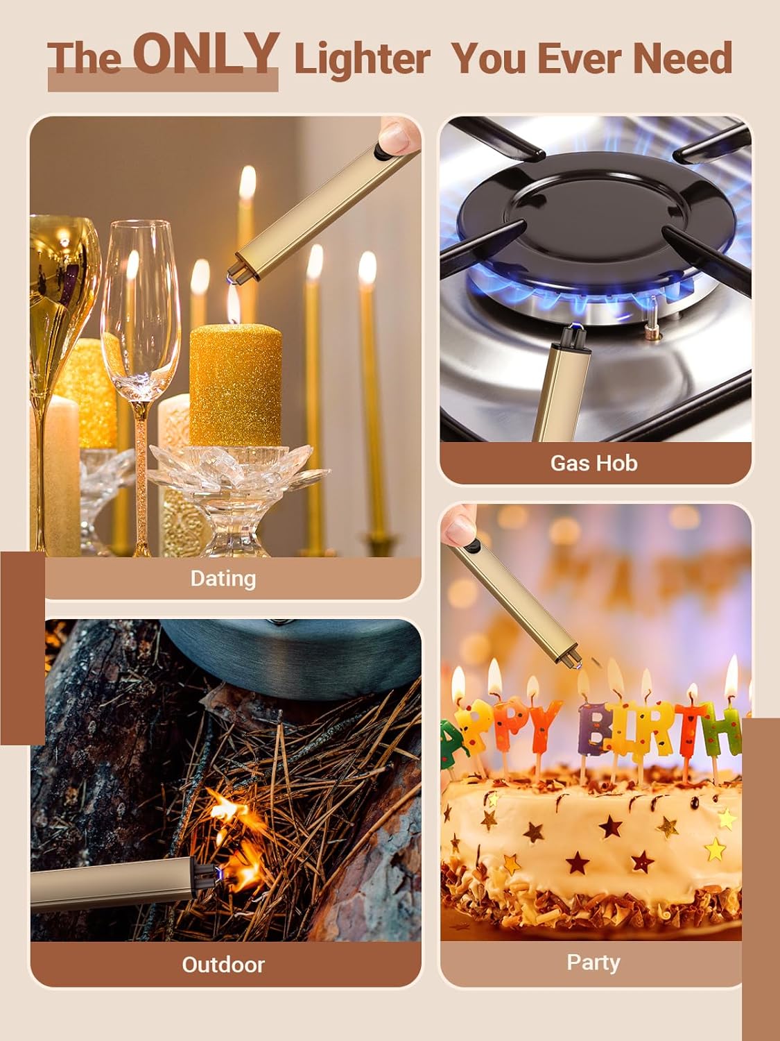 Candle Lighter Stocking Stuffers for Women Men, Electric Candle Lighter USB Rechargeable Graduation Gifts for Him Wife Grandma Girlfriend Safety Lock Long Lighters for Grill Home Kitchen BBQ Camping