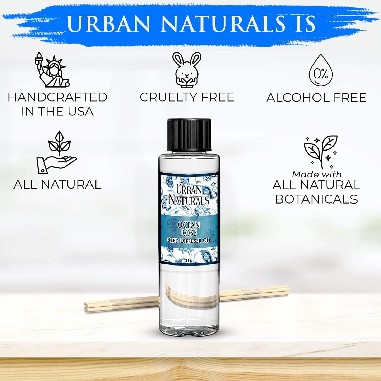 Urban Naturals Eucalyptus & Sage Oil Reed Diffuser Refill | Eucalyptus, Sage, Mint, Lime and Cedarwood| Includes a Free Set of Reed Sticks! 4 oz
