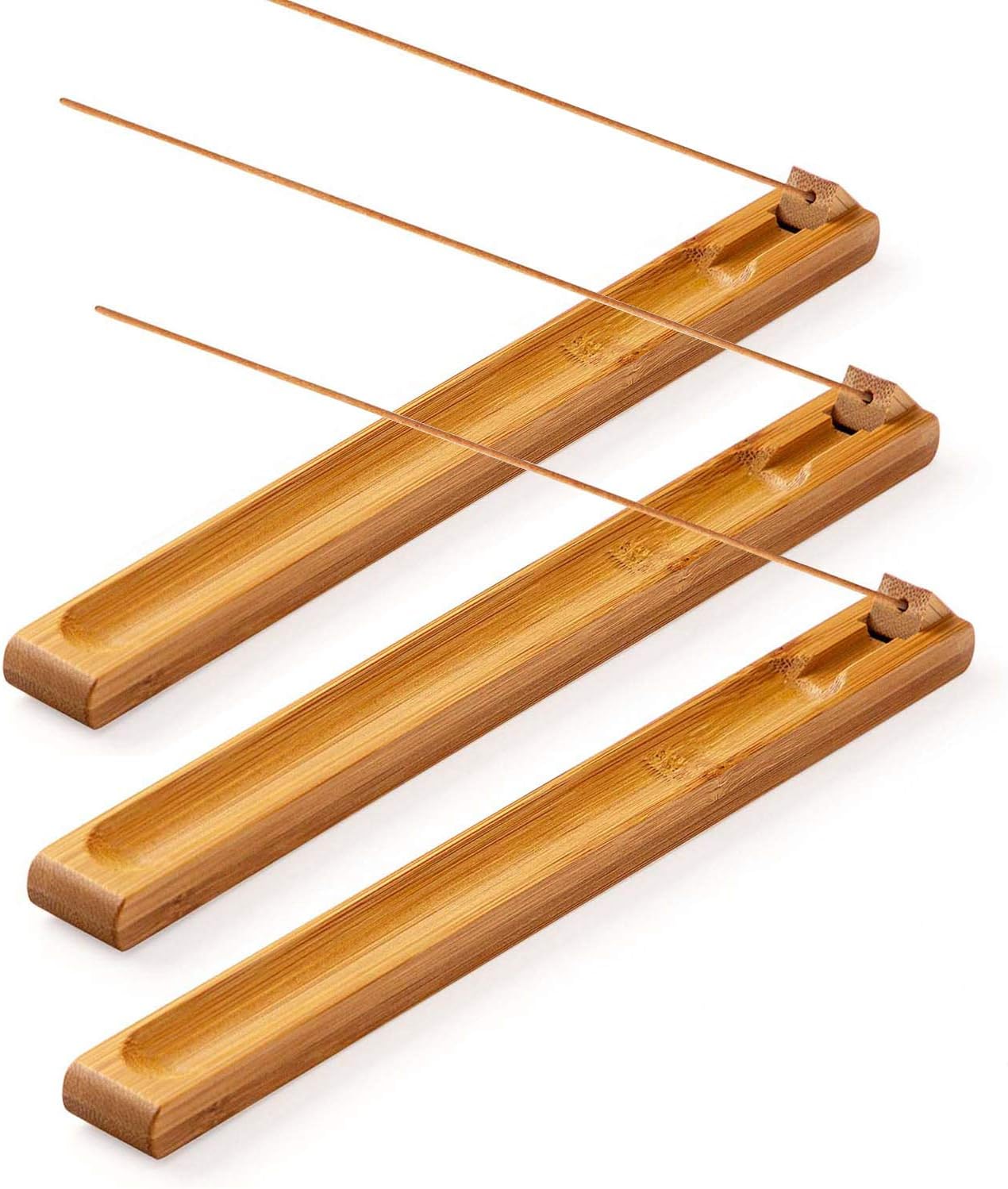 Bamboo Wood Incense Holder for Sticks with Adjustable Angle, Incense Burner with Ash Catcher, 9.8 Inches