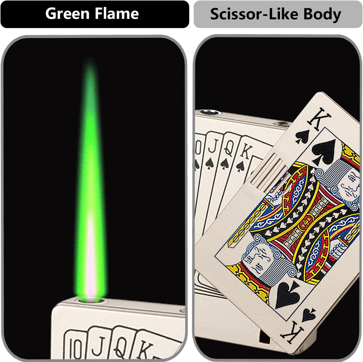 Jet Torch Lighter, Green Flame Ace Card Lighter, Refillable Butane Lighter, Ace of Spades Cool Lighter Windproof Poker Design, Gift for Men/Women