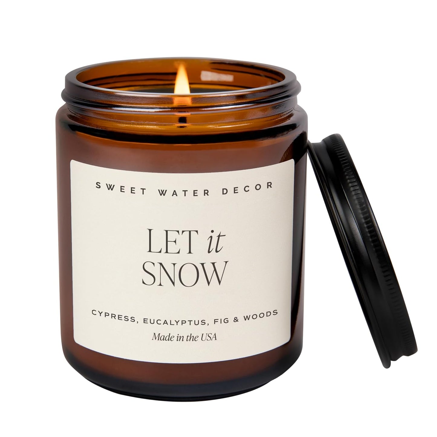 Sweet Water Decor Warm and Cozy Soy Candle - Orange Peel, Cinnamon, Ginger and Clove Scented Candles for Home - 9oz Amber Jar Black Lid, 40 Hour Burn Time, Made in the USA