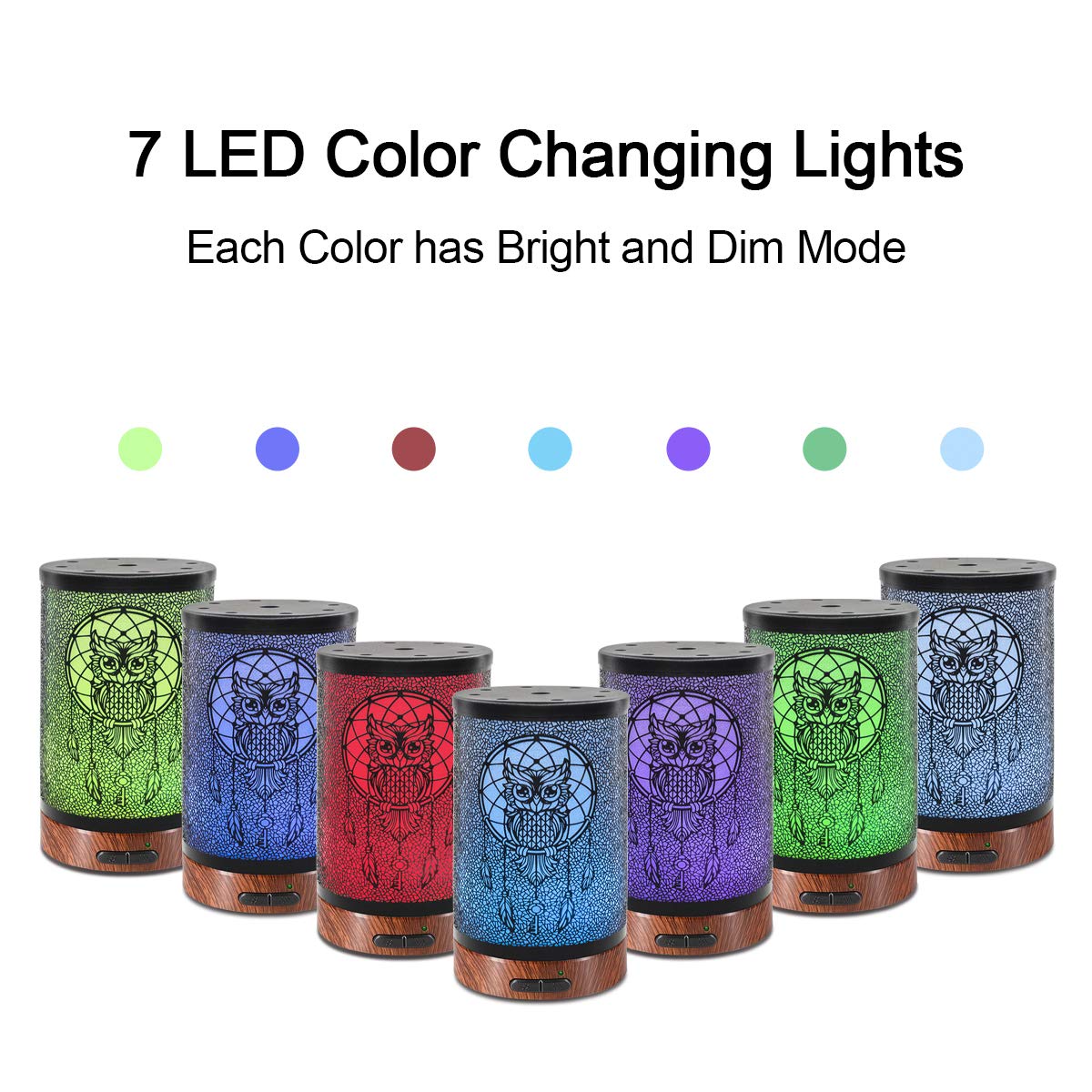 EQUSUPRO Essential Oil Diffuser 150ml Metal Aromatherapy Oil Diffuser Ultrasonic Cool Mist Diffuser with Auto Shut-Off Protection,7 Colors Changed LED for Home Office SPA Yoga