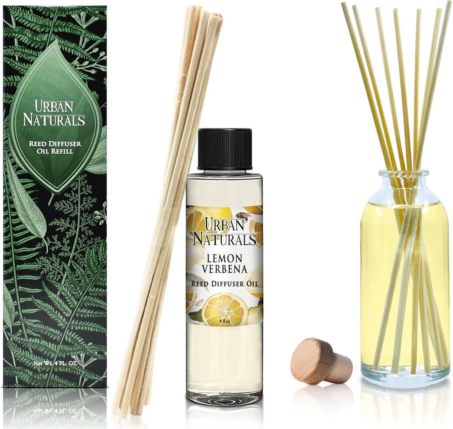 Urban Naturals Eucalyptus & Sage Oil Reed Diffuser Refill | Eucalyptus, Sage, Mint, Lime and Cedarwood| Includes a Free Set of Reed Sticks! 4 oz