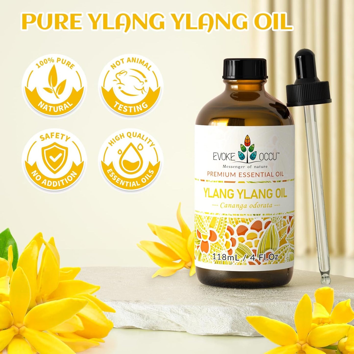 EVOKE OCCU 4 Fl Oz Vanilla Essential Oil, Pure Vanilla Oil for Diffuser, Skin, Humidifier and Relaxation - 118ML