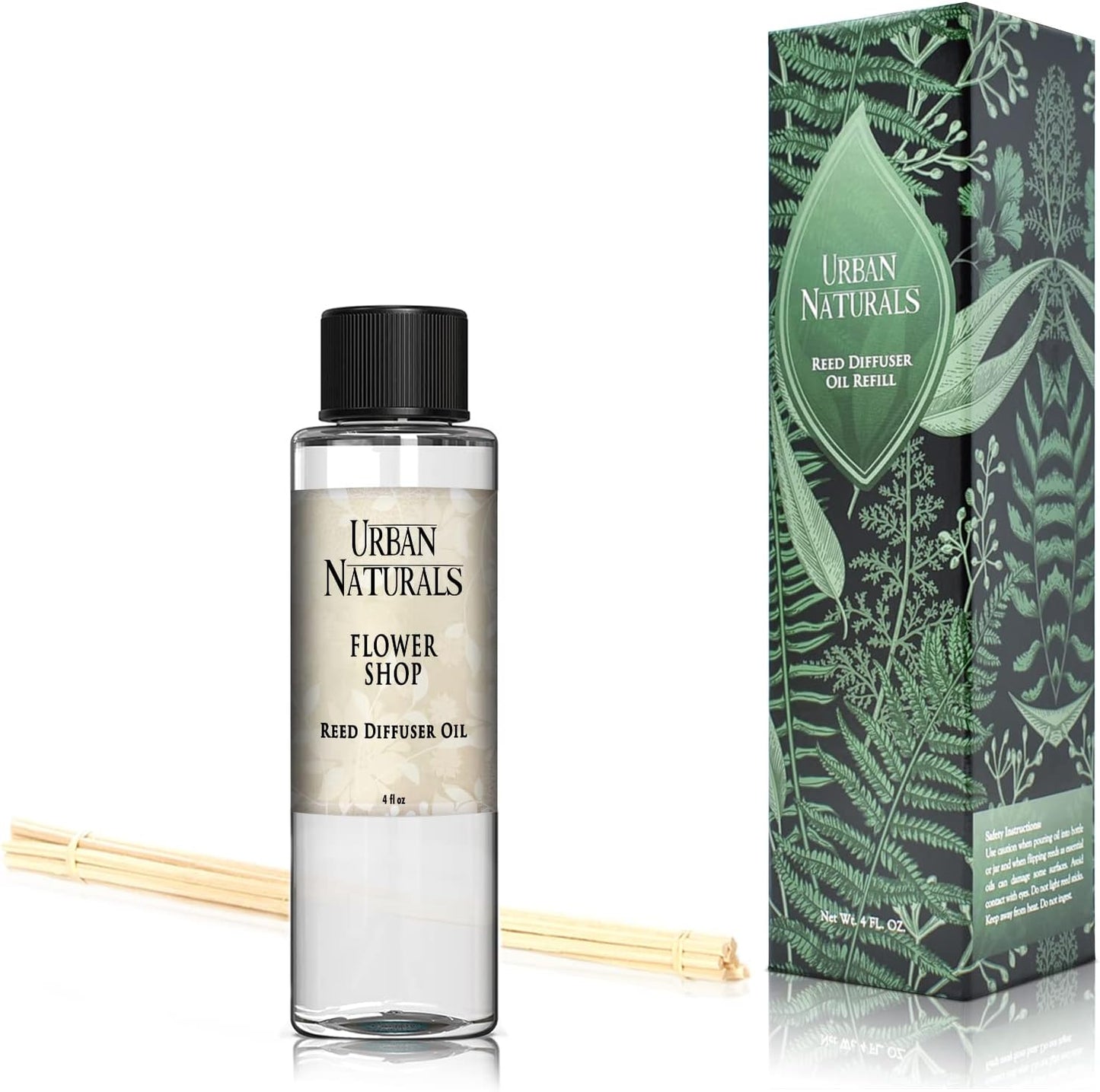 Urban Naturals Eucalyptus & Sage Oil Reed Diffuser Refill | Eucalyptus, Sage, Mint, Lime and Cedarwood| Includes a Free Set of Reed Sticks! 4 oz