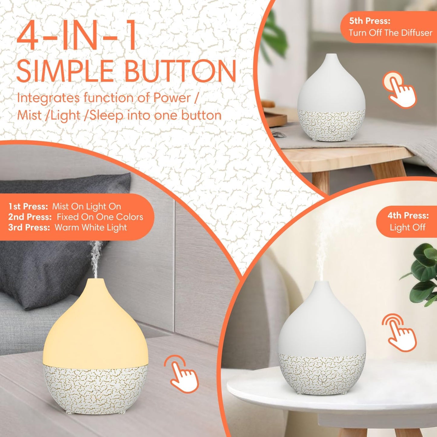 SALKING Essential Oil Diffuser, 100ml Small Aromatherapy Diffuser with Auto Shut-Off Function, Ultrasonic Diffusers for Essential Oils, Cool Mist Humidifier with Warm White Lights, for Office Home