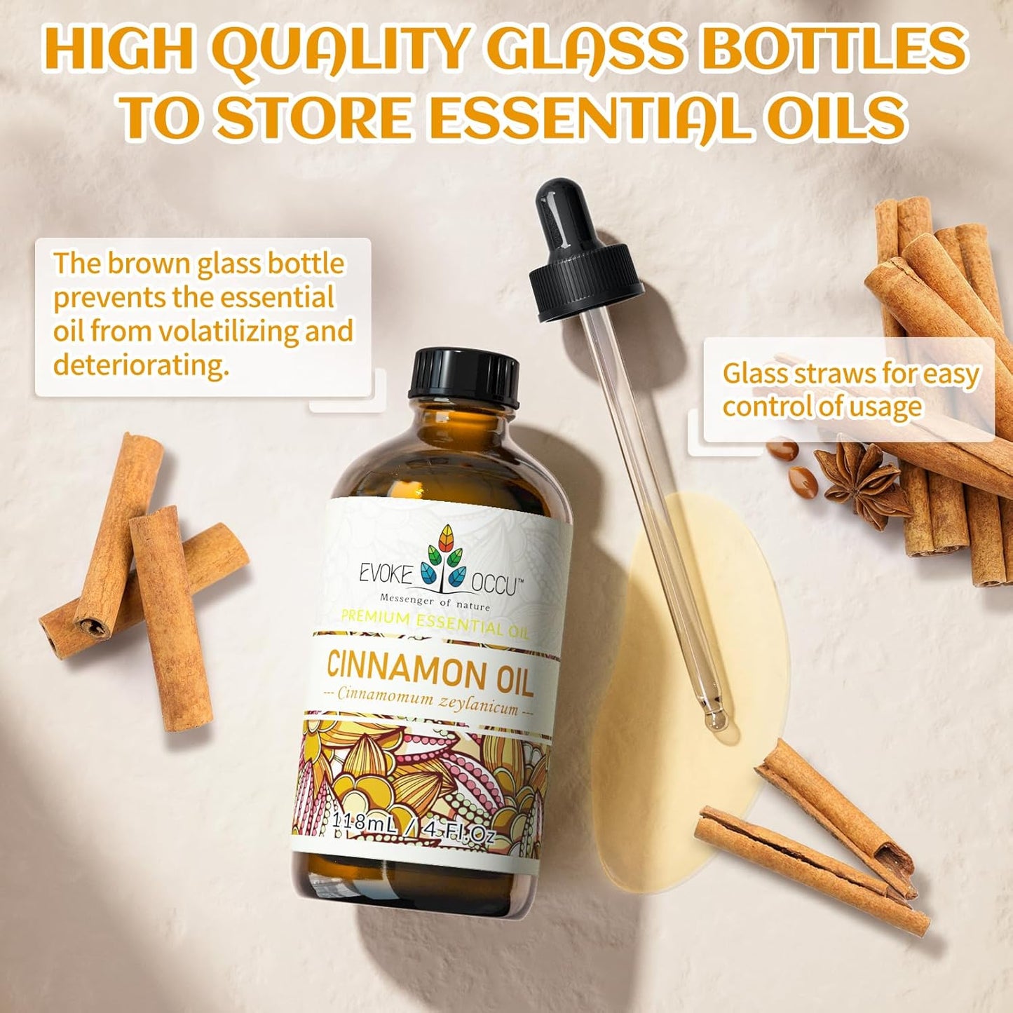 EVOKE OCCU 4 Fl Oz Vanilla Essential Oil, Pure Vanilla Oil for Diffuser, Skin, Humidifier and Relaxation - 118ML