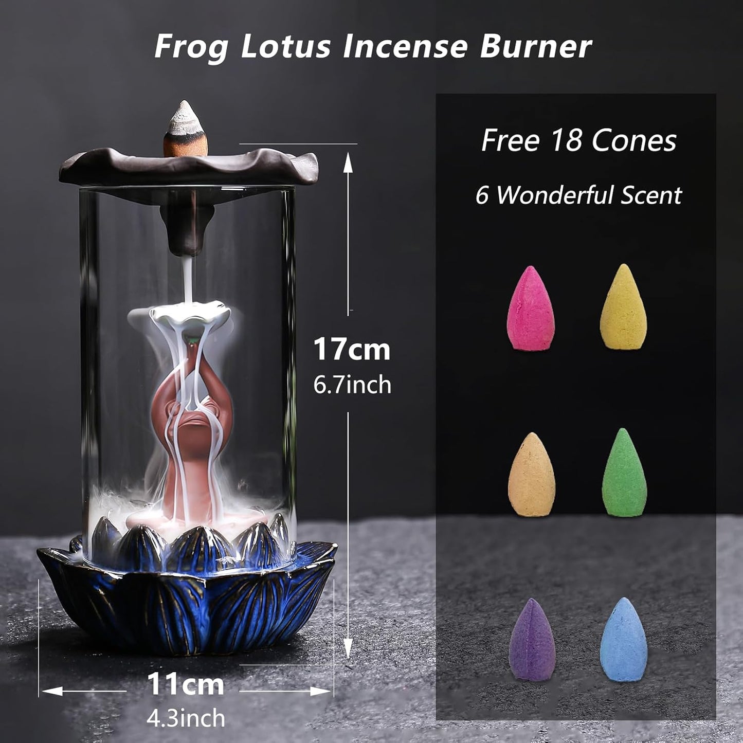 ChangWanna Frog Incense Stick Holder - Ceramic Insence Burner Ash Catcher, Insense Stand with 45 Sandalwood Sticks, Ornament for Aromatherapy/Yoga/Meditation/Home Living Room Office Decor