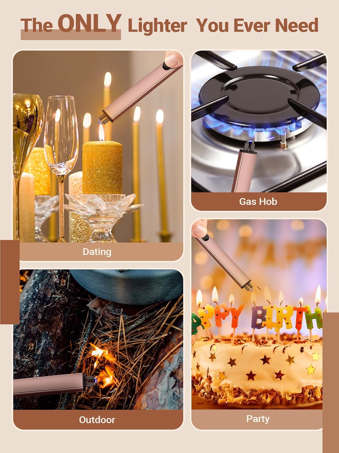 Candle Lighter Stocking Stuffers for Women Men, Electric Candle Lighter USB Rechargeable Graduation Gifts for Him Wife Grandma Girlfriend Safety Lock Long Lighters for Grill Home Kitchen BBQ Camping