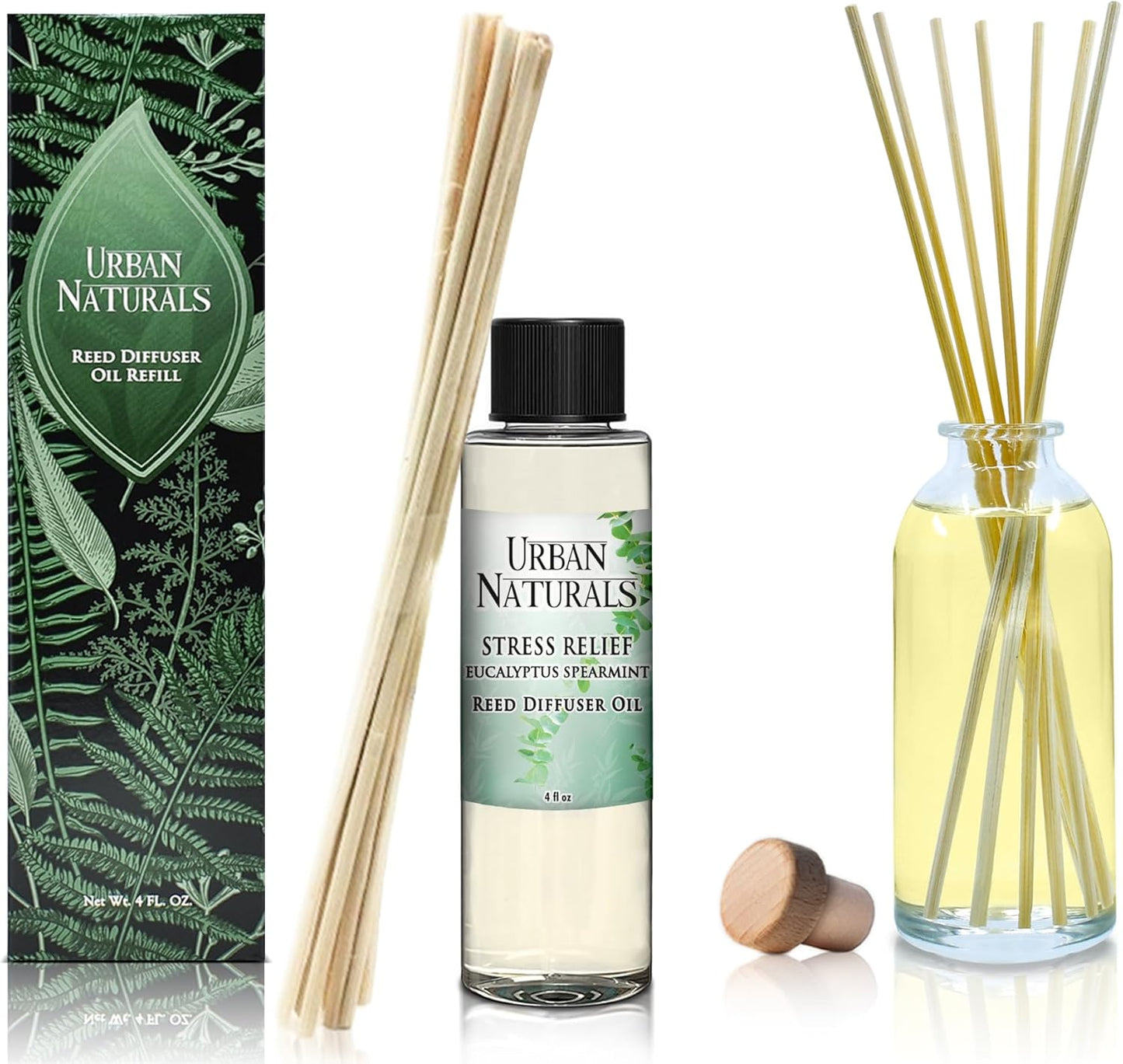 Urban Naturals Eucalyptus & Sage Oil Reed Diffuser Refill | Eucalyptus, Sage, Mint, Lime and Cedarwood| Includes a Free Set of Reed Sticks! 4 oz