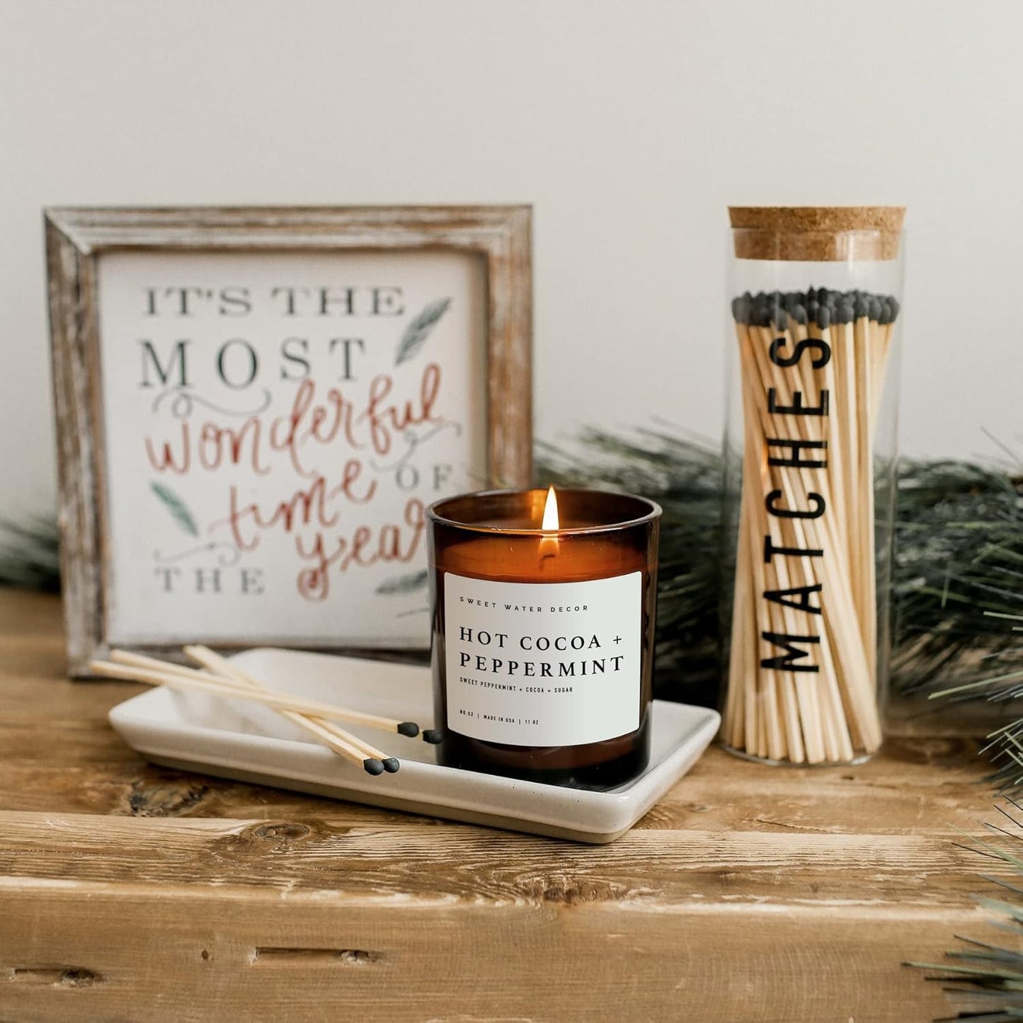 Sweet Water Decor Salt and Sea Candle - Sea Salt, Citrus, Amber, Musk, Beach Scented Soy Candles for Home - 11oz White Glass Jar Wood Lid, 50 Hour Burn Time, Made in the USA
