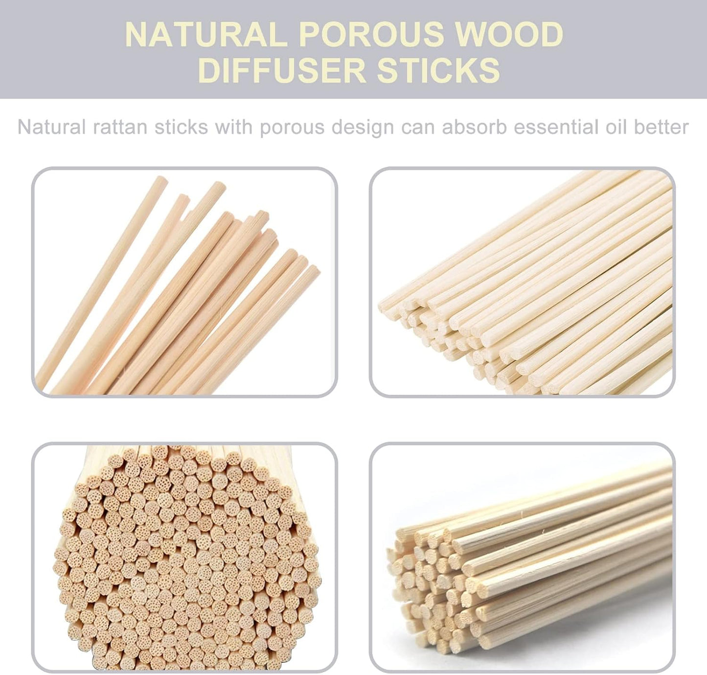 HOSSIAN 100PCS Reed Diffuser Sticks-Natural Rattan Wood Sticks Reed diffusers-Reed Sticks-Replacement for Aroma Fragrance reeds for Essential Oil Diffusers Refills