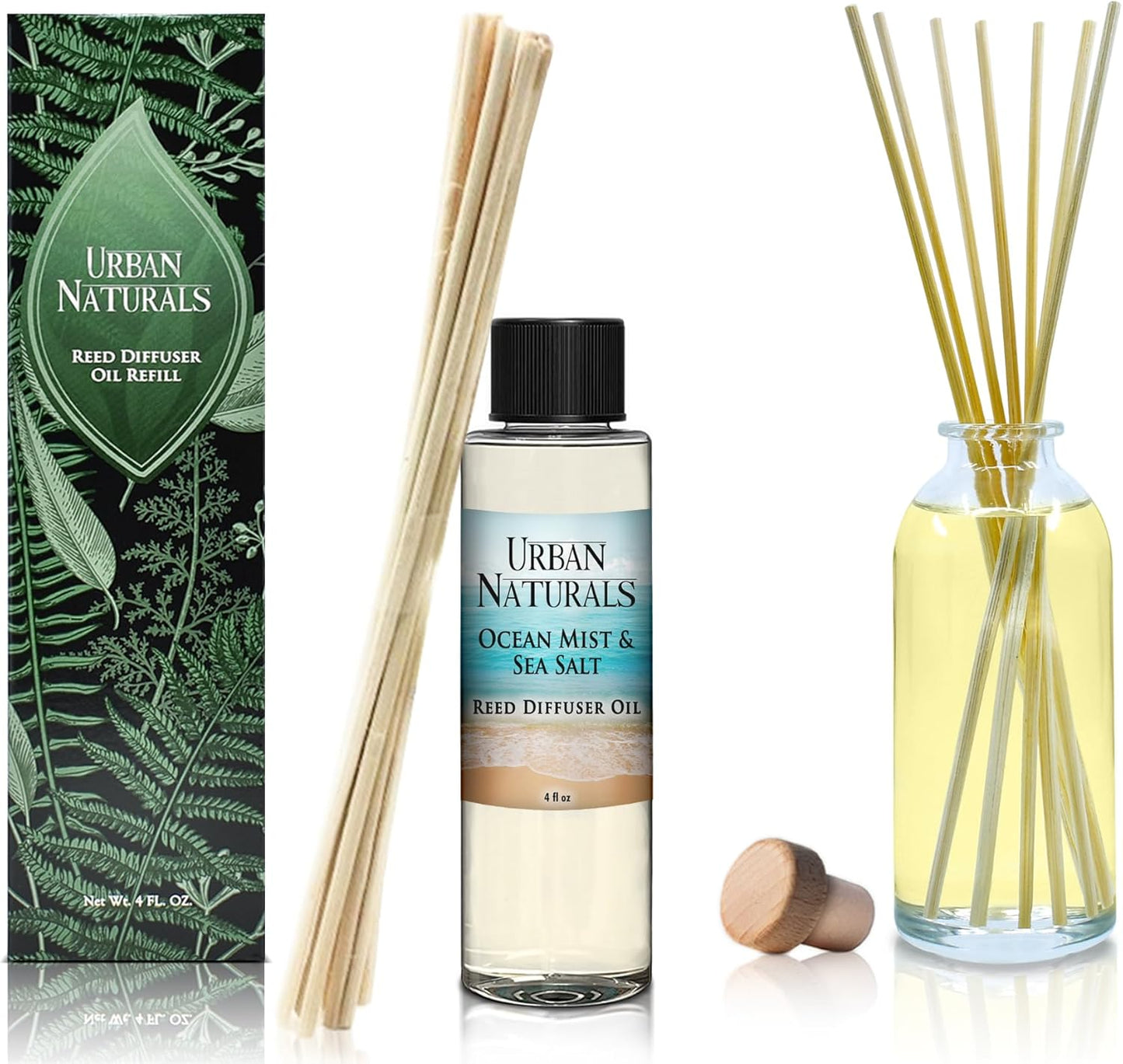 Urban Naturals Eucalyptus & Sage Oil Reed Diffuser Refill | Eucalyptus, Sage, Mint, Lime and Cedarwood| Includes a Free Set of Reed Sticks! 4 oz