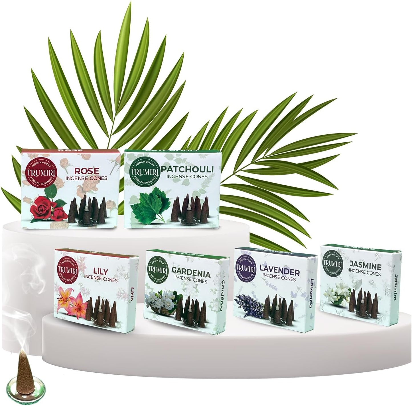 Trumiri Woody Incense Cones - Variety Pack - Total 60 Cone Incense (6 Scents x 10 Conos) - White Sage, Palo Santo, Dragons Blood, Sandalwood - Inscents-Cones Scented - Insense Cones - Incent Cone
