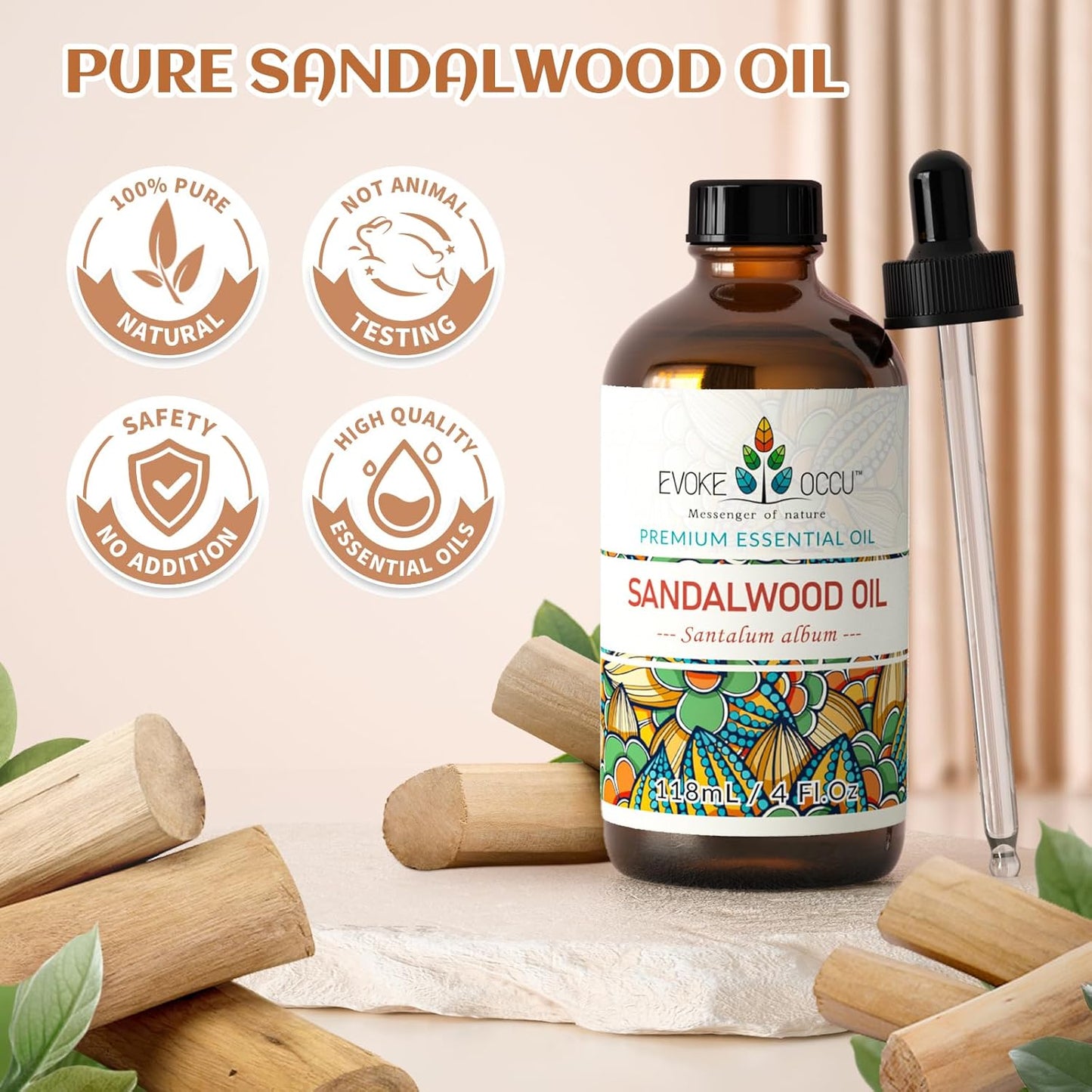 EVOKE OCCU 4 Fl Oz Vanilla Essential Oil, Pure Vanilla Oil for Diffuser, Skin, Humidifier and Relaxation - 118ML