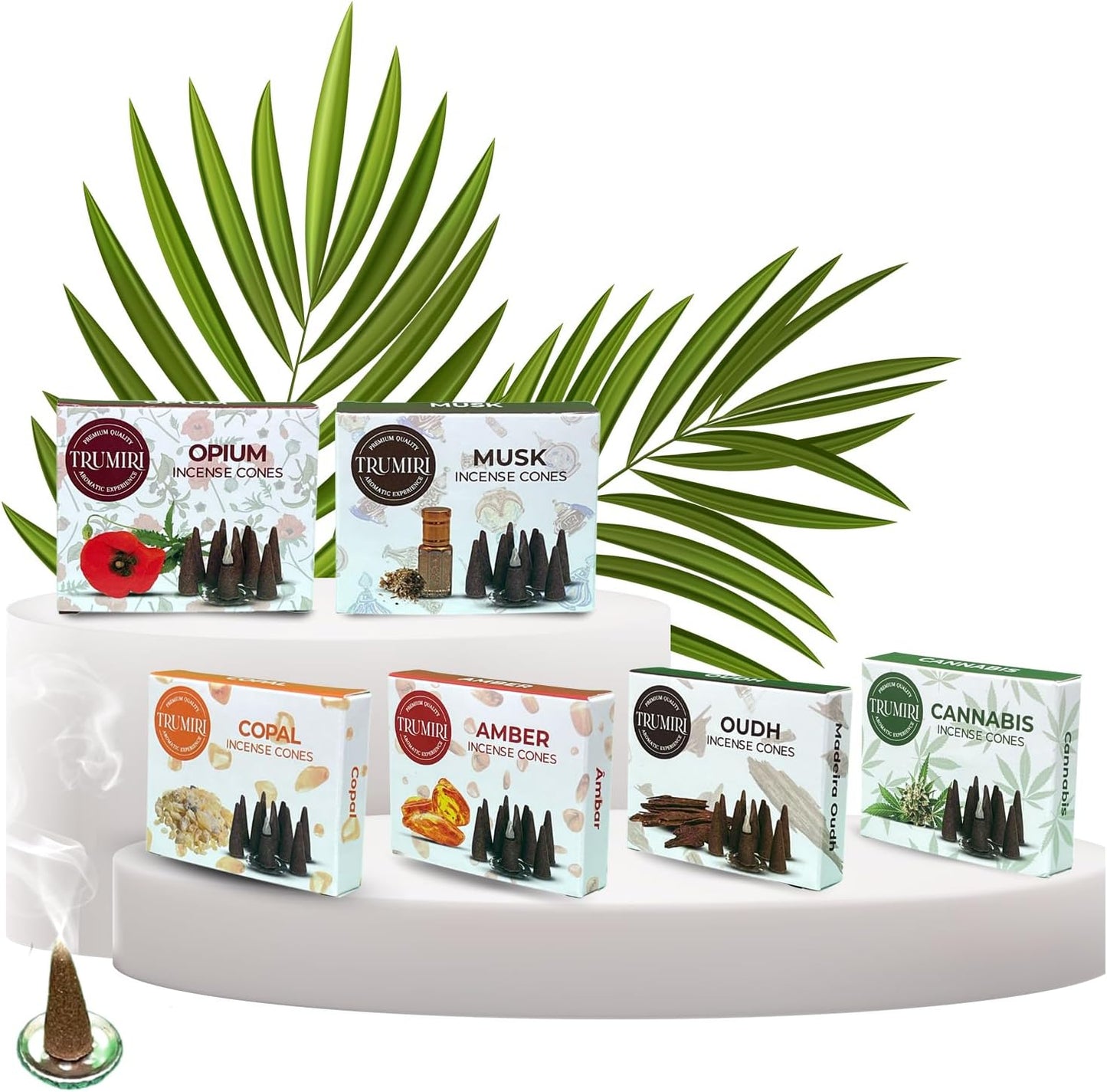 Trumiri Woody Incense Cones - Variety Pack - Total 60 Cone Incense (6 Scents x 10 Conos) - White Sage, Palo Santo, Dragons Blood, Sandalwood - Inscents-Cones Scented - Insense Cones - Incent Cone
