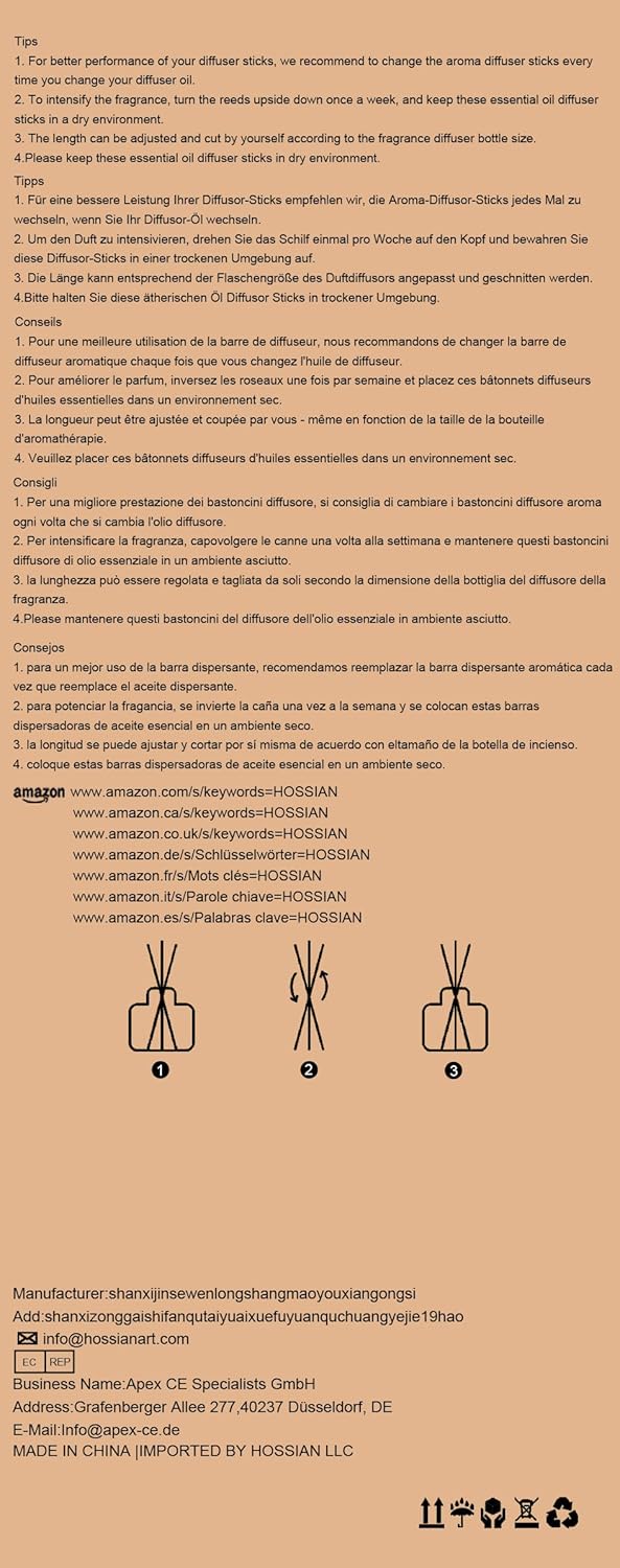 HOSSIAN 100PCS Reed Diffuser Sticks-Natural Rattan Wood Sticks Reed diffusers-Reed Sticks-Replacement for Aroma Fragrance reeds for Essential Oil Diffusers Refills