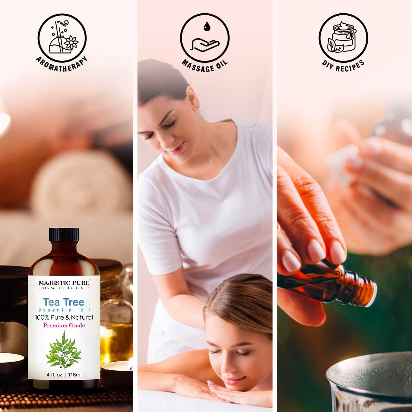 MAJESTIC PURE Tea Tree Essential Oil | 100% Pure and Natural Tea Tree Oil | Premium Grade Essential Oils for Hair Care, Home Diffusers, Skin, Aromatherapy, Massage and Humidifiers | 4 Fl Oz