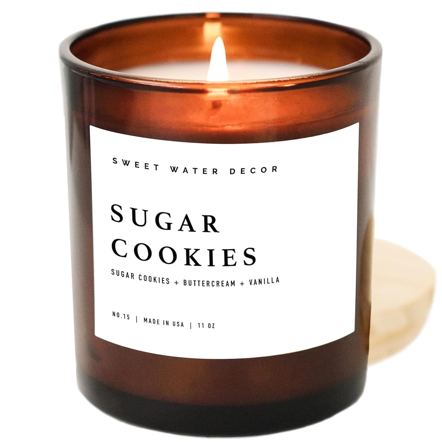 Sweet Water Decor Salt and Sea Candle - Sea Salt, Citrus, Amber, Musk, Beach Scented Soy Candles for Home - 11oz White Glass Jar Wood Lid, 50 Hour Burn Time, Made in the USA