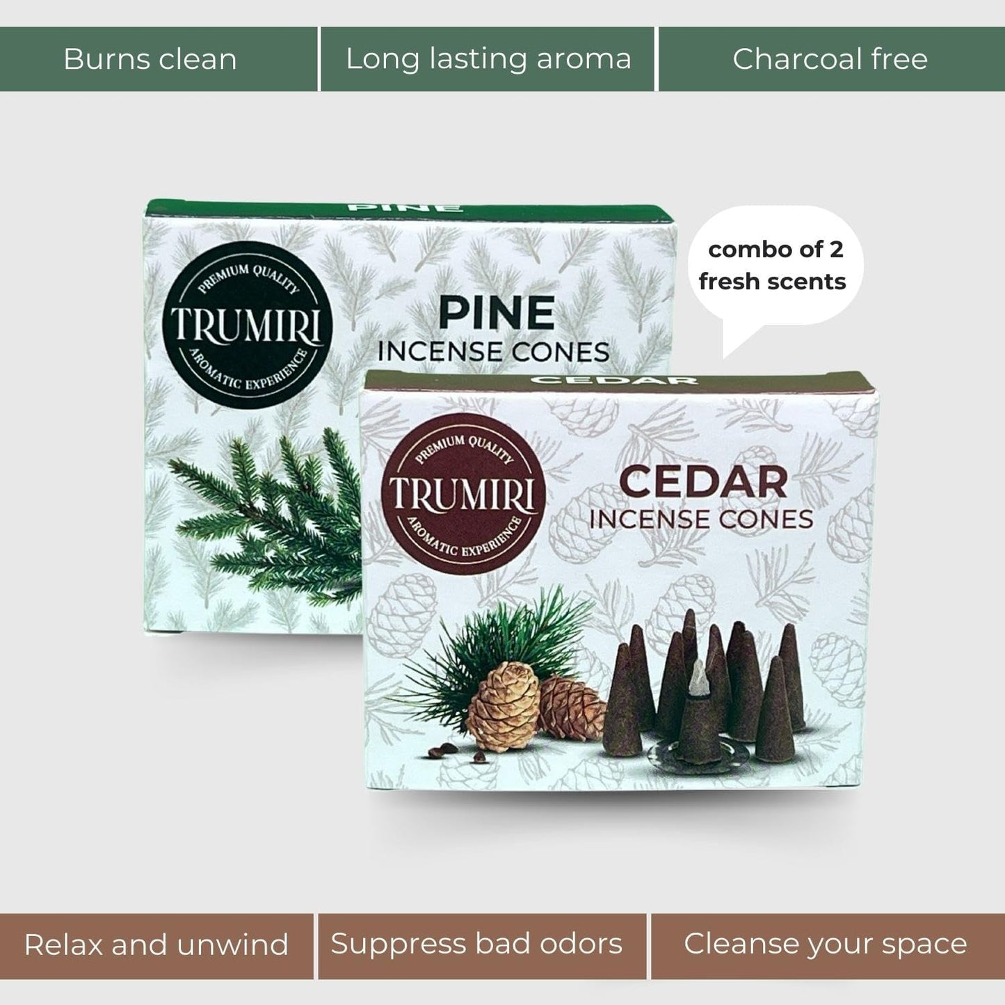 Incense Cones Combo Pack - 10 Cedar 10 Pine Scented Cones