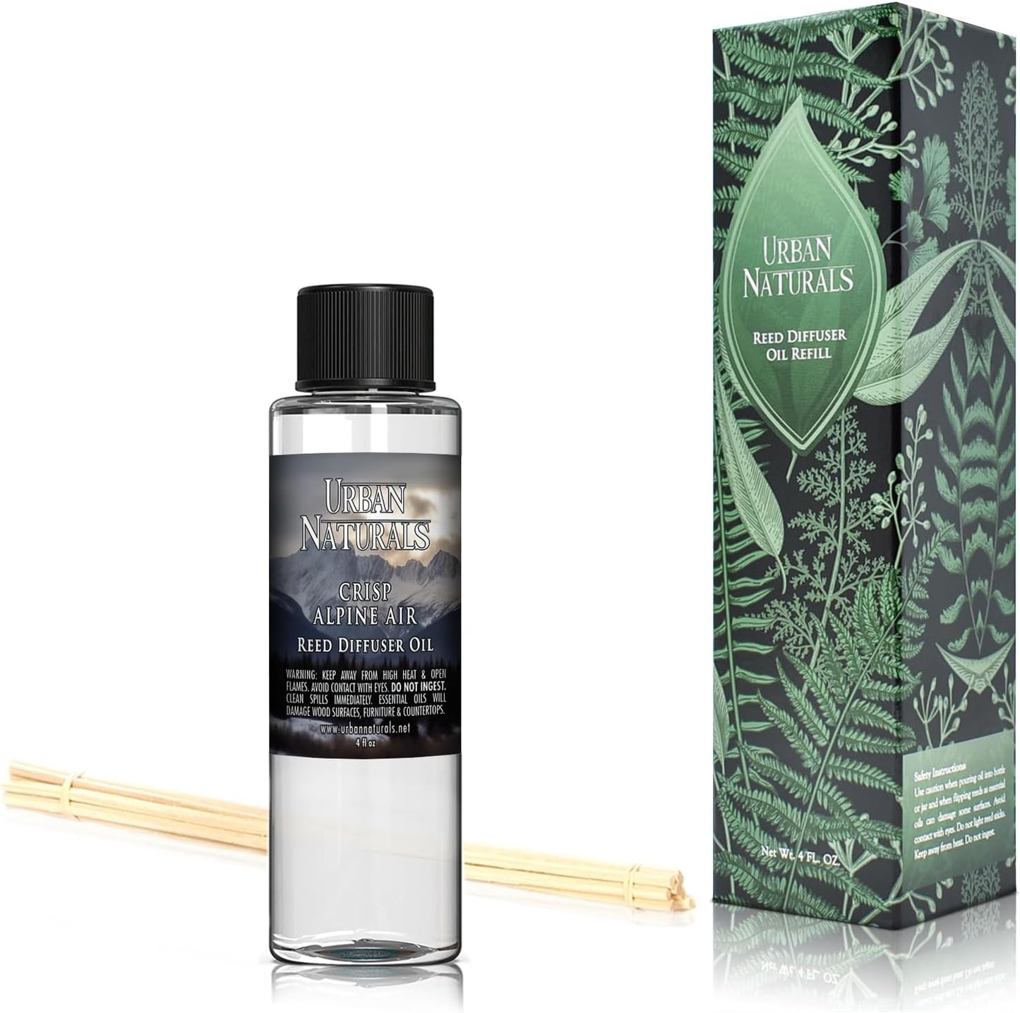 Urban Naturals Eucalyptus & Sage Oil Reed Diffuser Refill | Eucalyptus, Sage, Mint, Lime and Cedarwood| Includes a Free Set of Reed Sticks! 4 oz