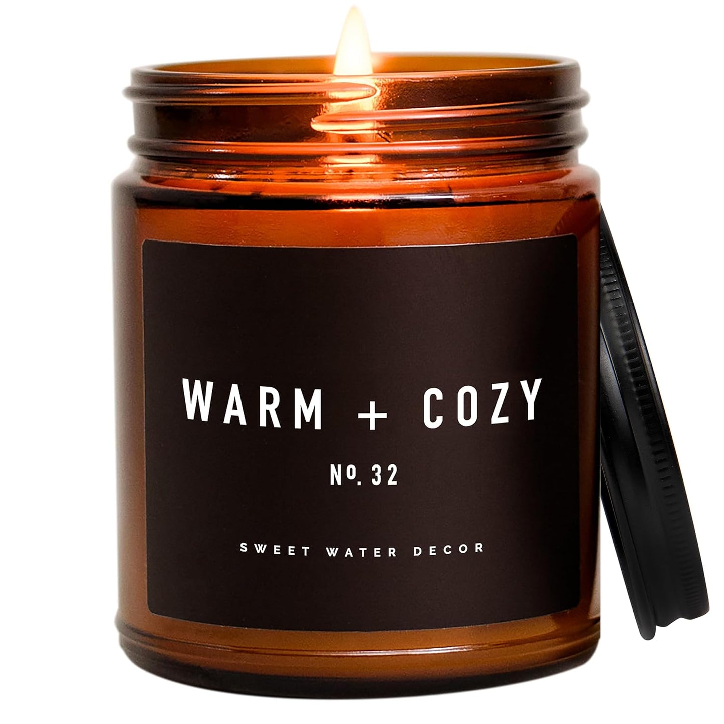 Sweet Water Decor Warm and Cozy Soy Candle - Orange Peel, Cinnamon, Ginger and Clove Scented Candles for Home - 9oz Amber Jar Black Lid, 40 Hour Burn Time, Made in the USA